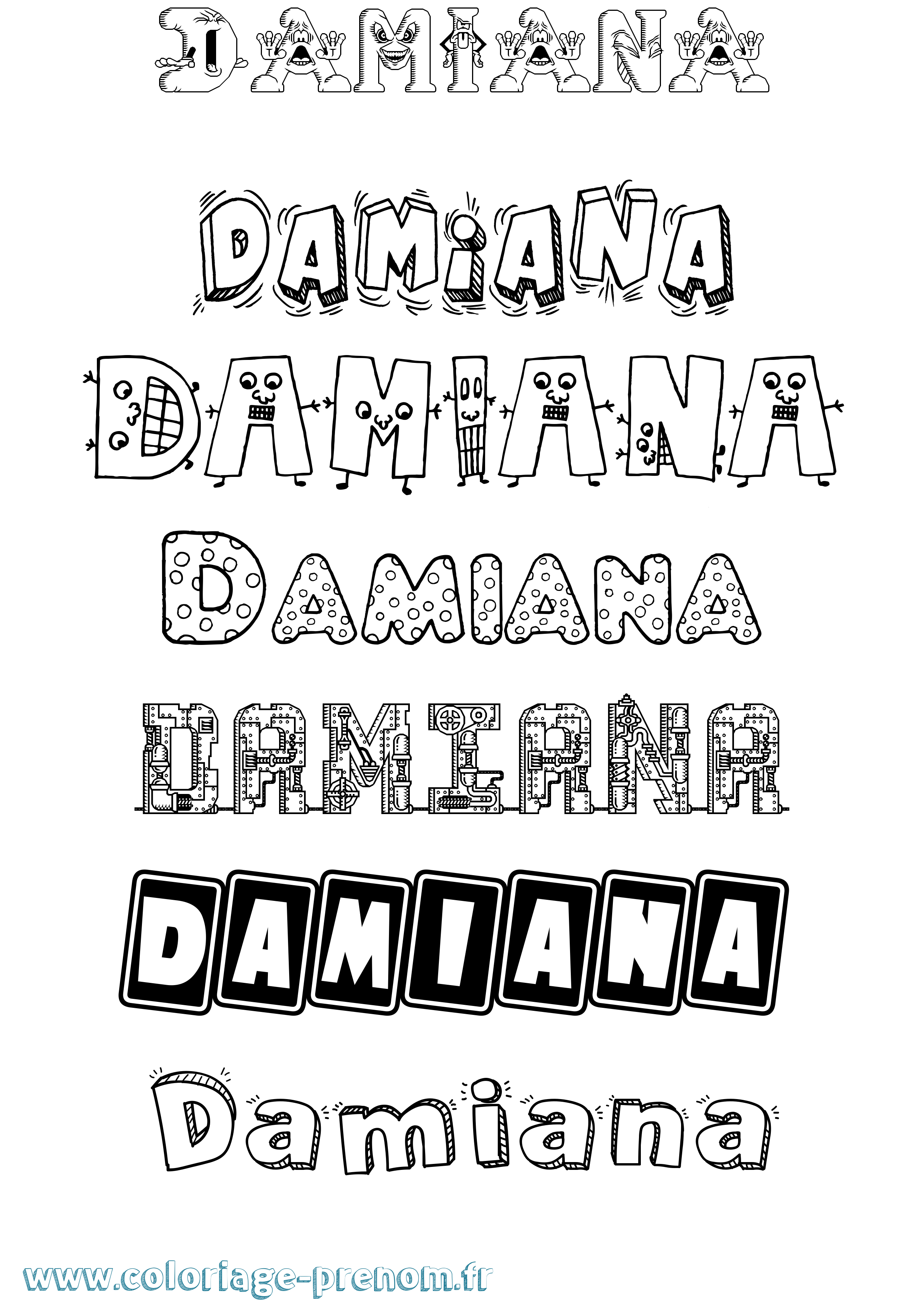 Coloriage prénom Damiana Fun