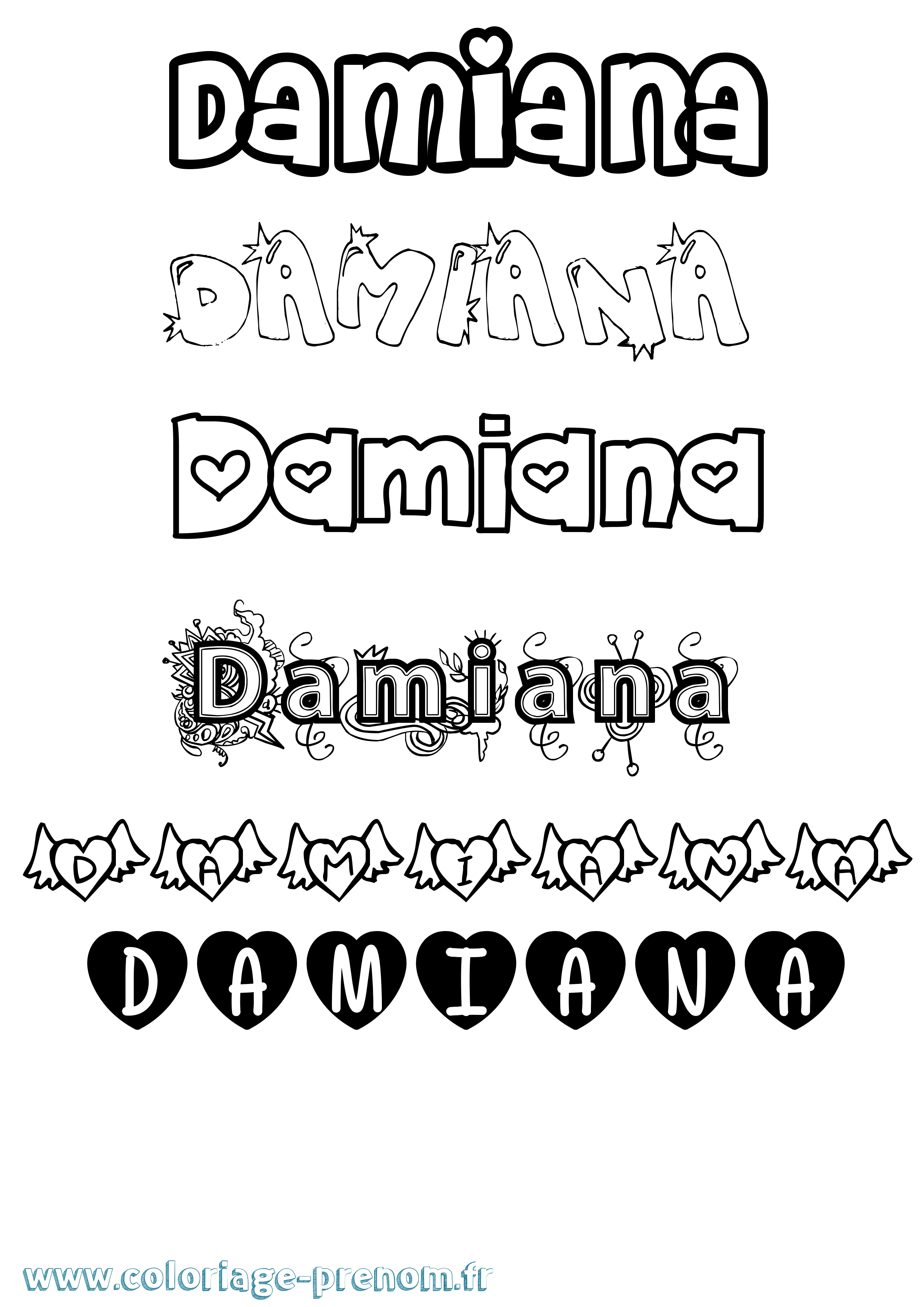 Coloriage prénom Damiana Girly