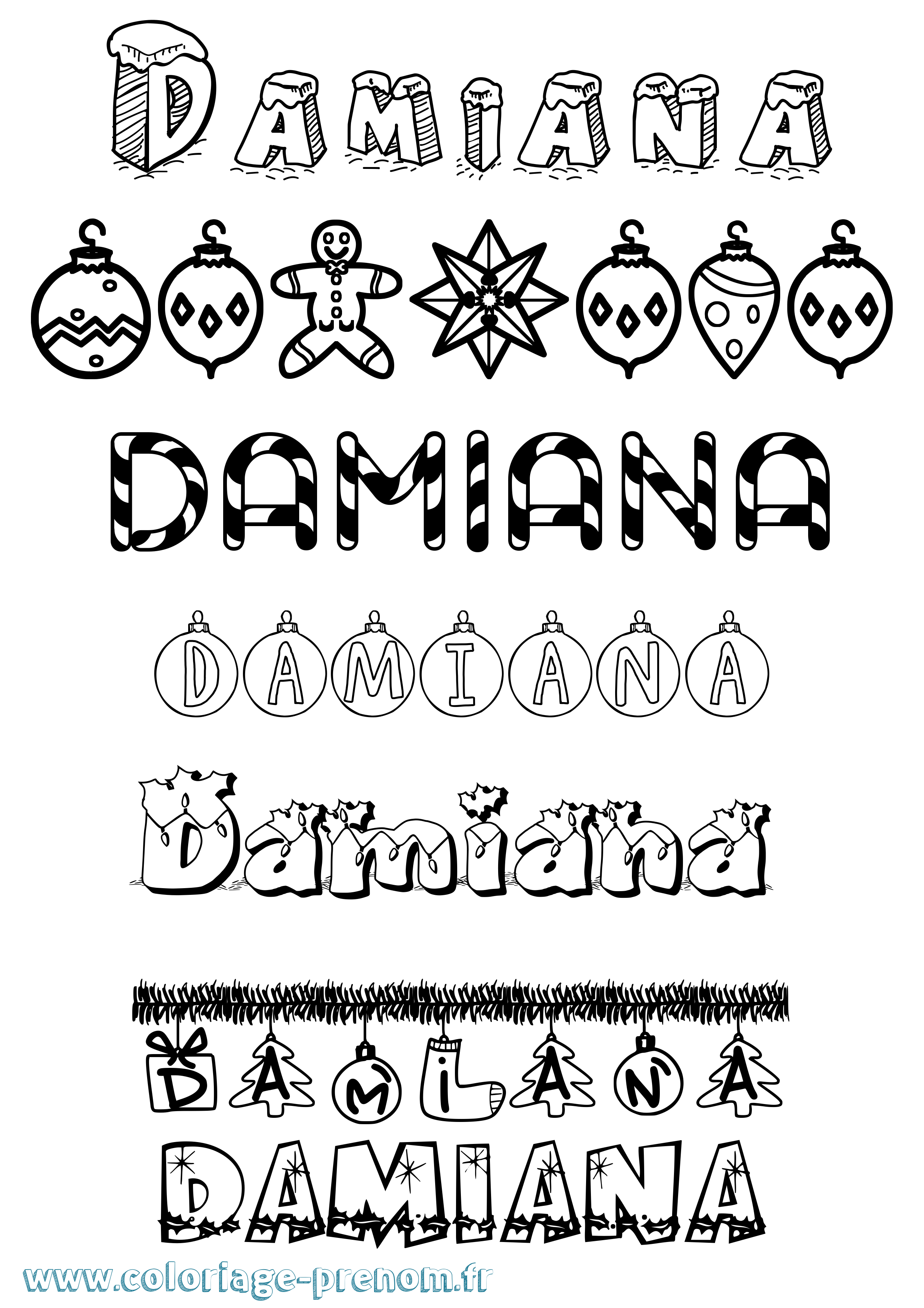 Coloriage prénom Damiana Noël