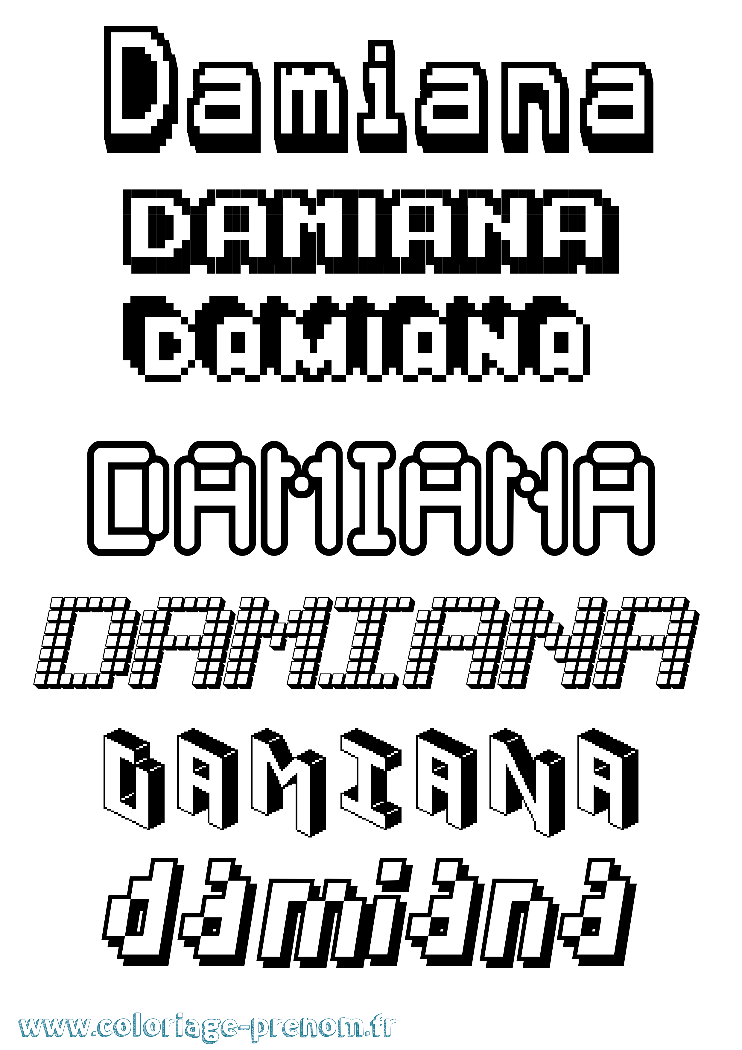 Coloriage prénom Damiana Pixel