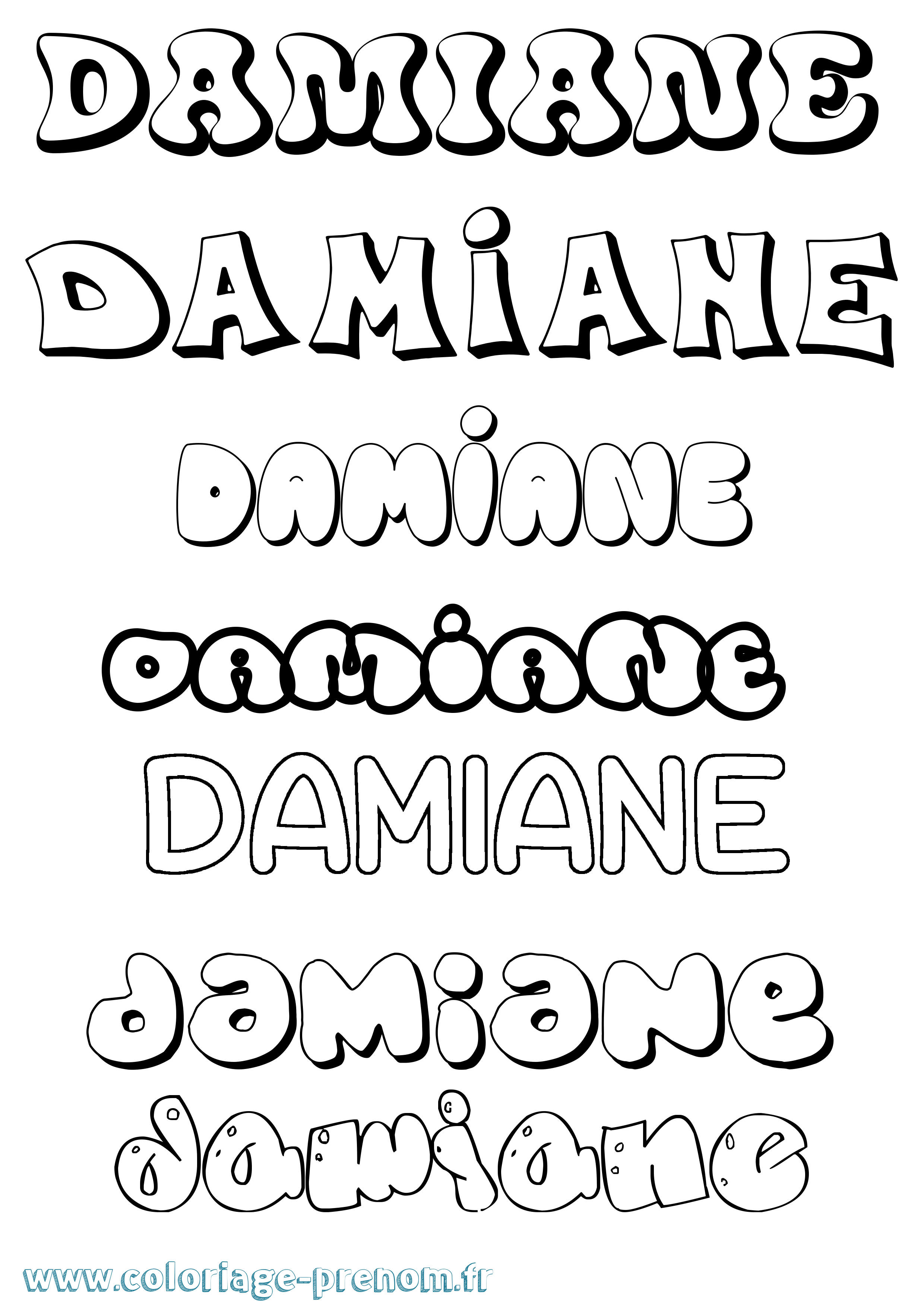 Coloriage Damiane Bubble Coloriage prénom Damiane Bubble