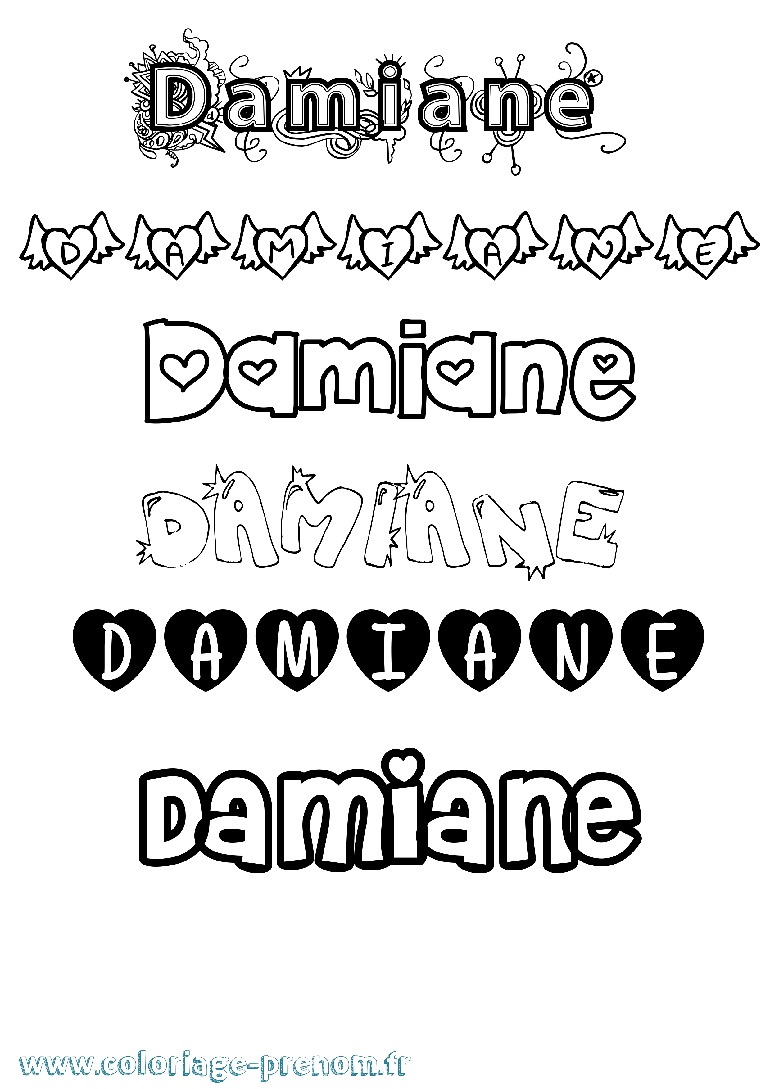 Coloriage Damiane Girly Coloriage prénom Damiane Girly