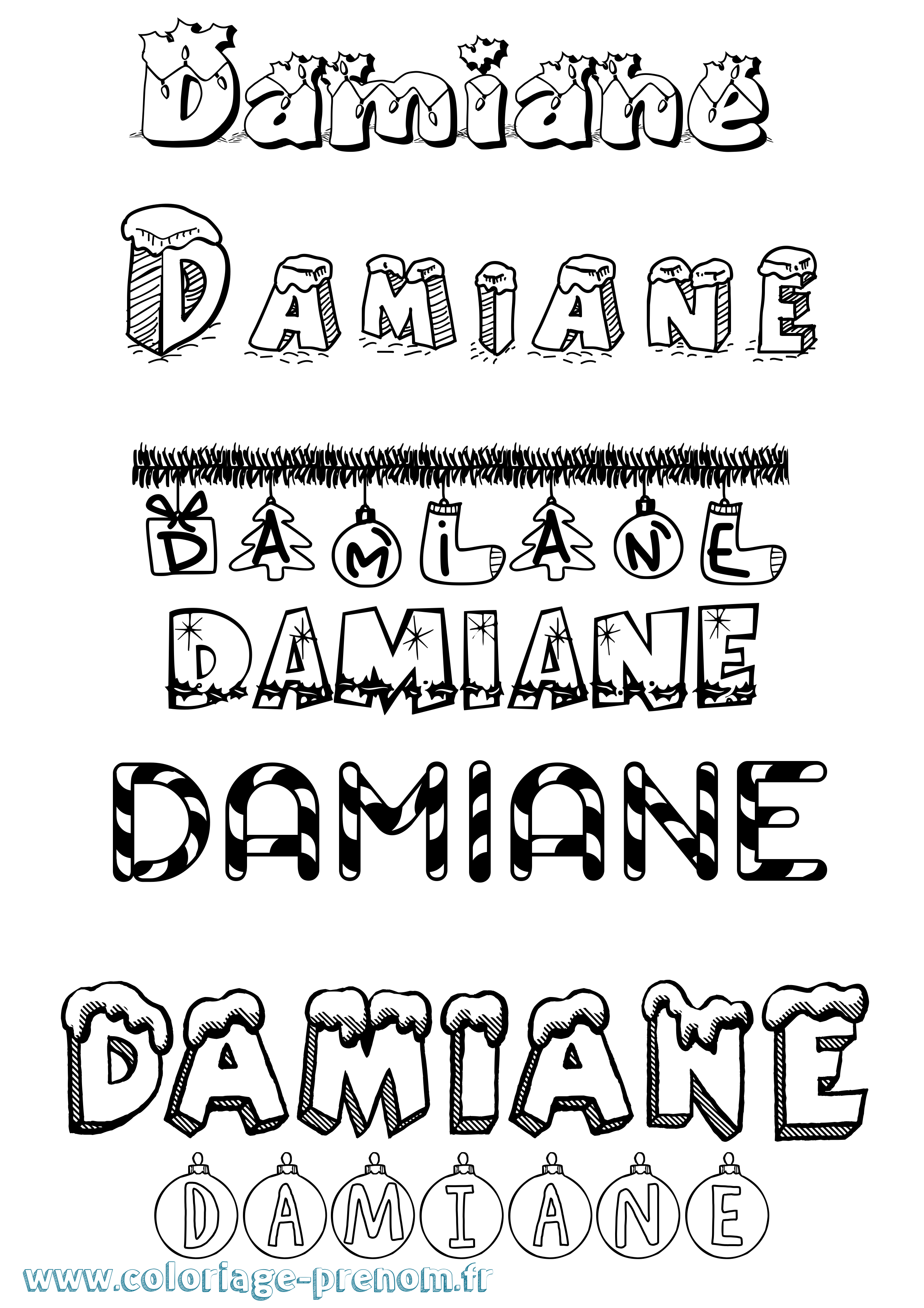 Coloriage Damiane Noël Coloriage prénom Damiane Noël