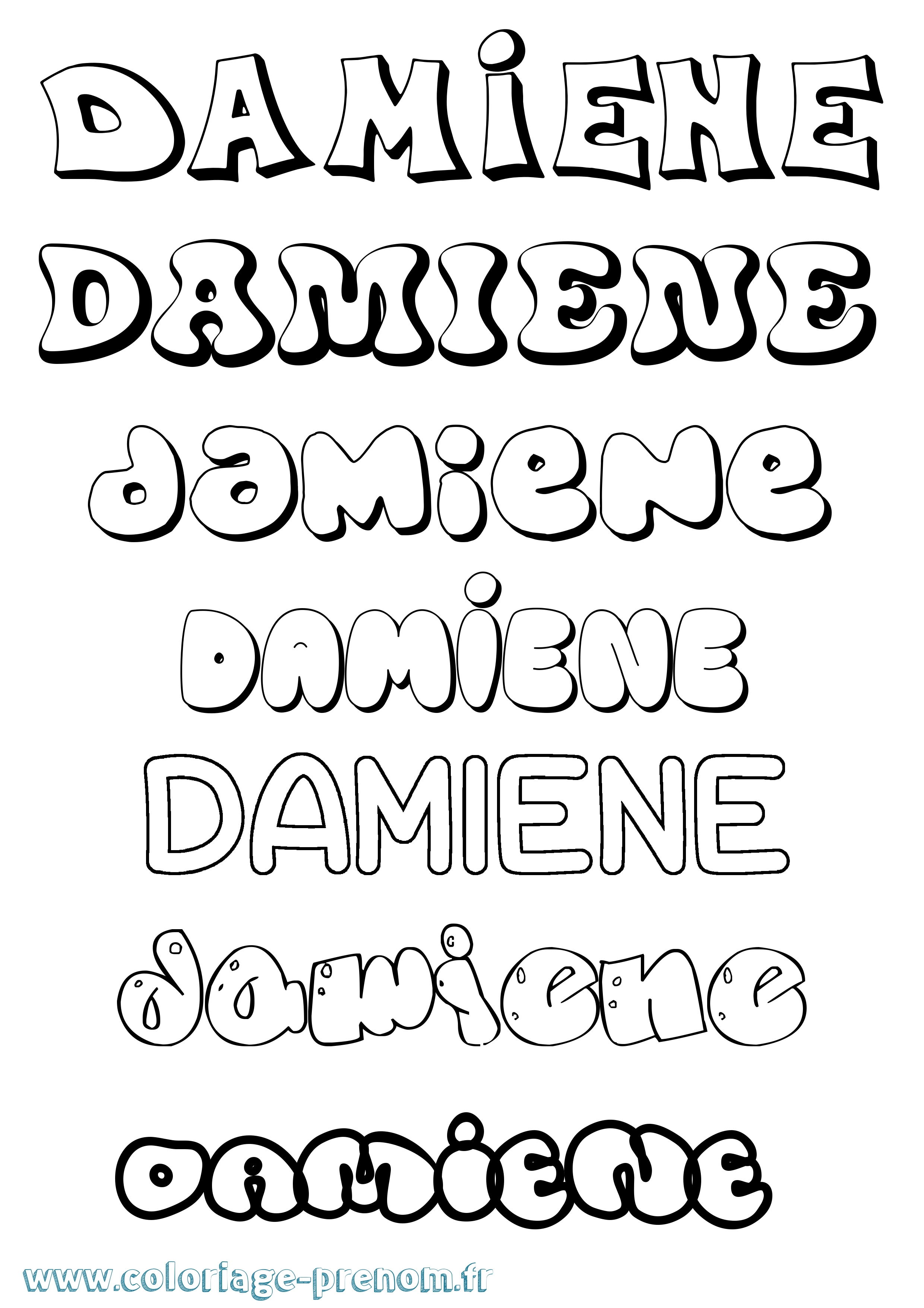 Coloriage prénom Damiene Bubble