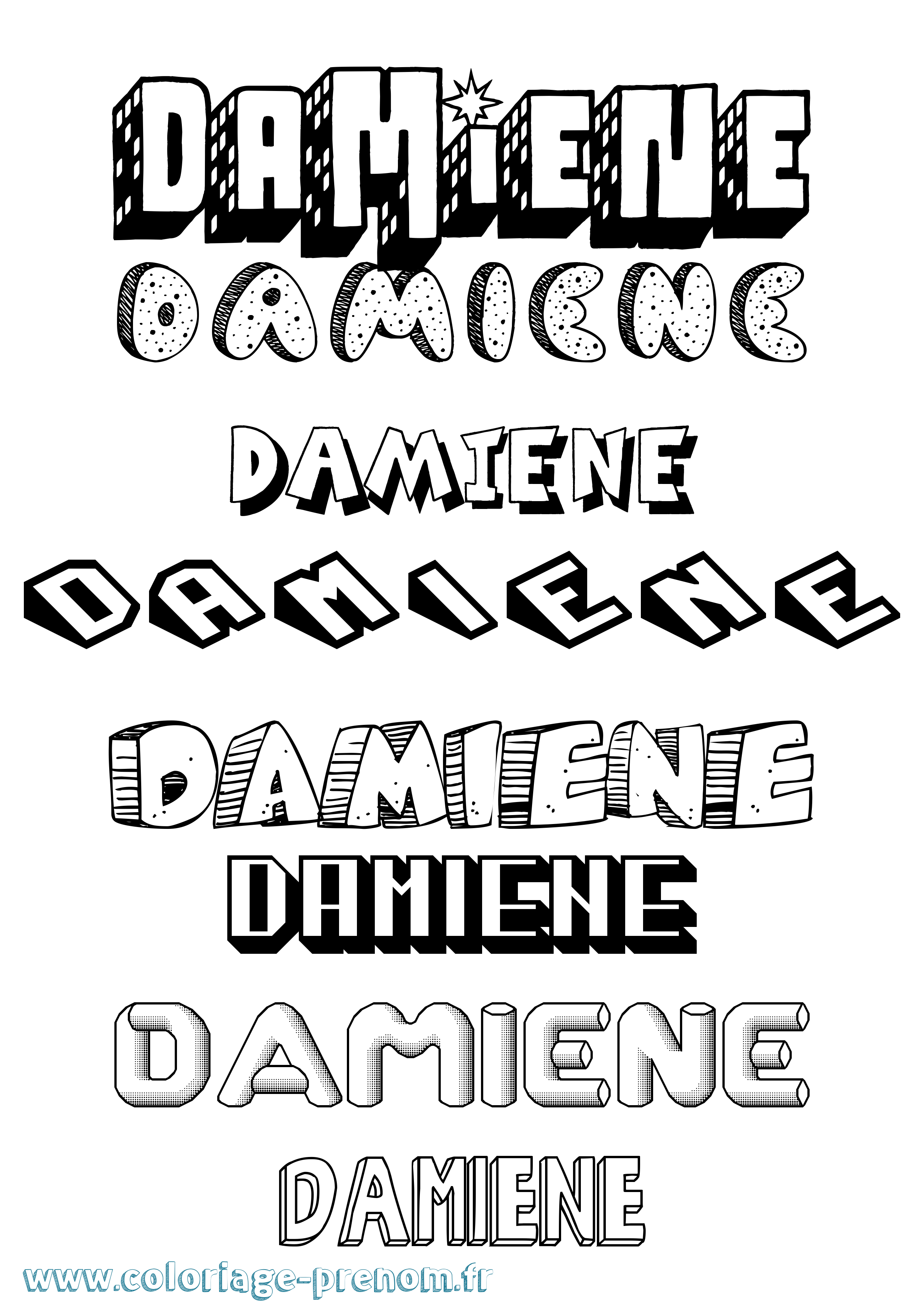 Coloriage prénom Damiene Effet 3D