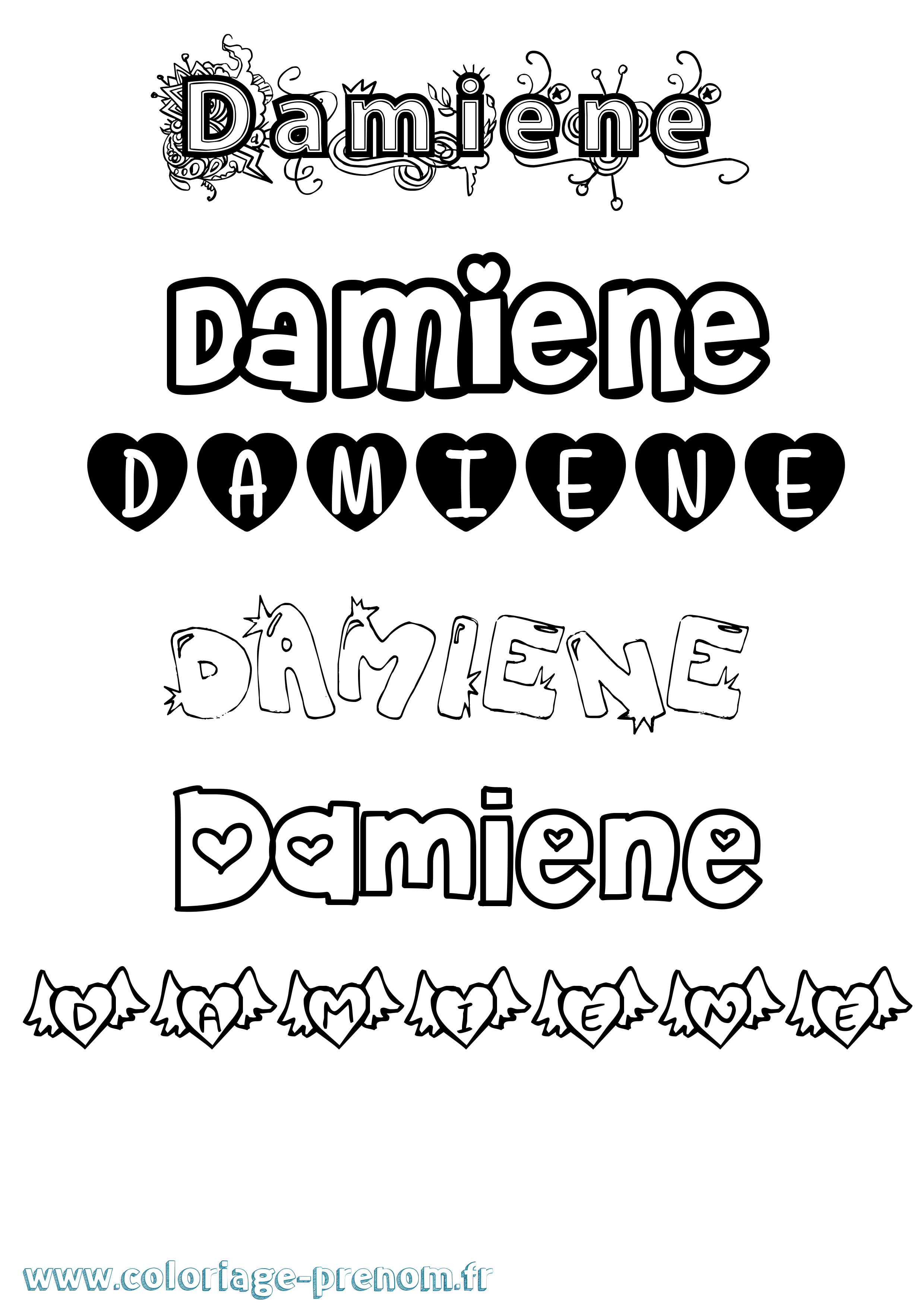 Coloriage prénom Damiene Girly