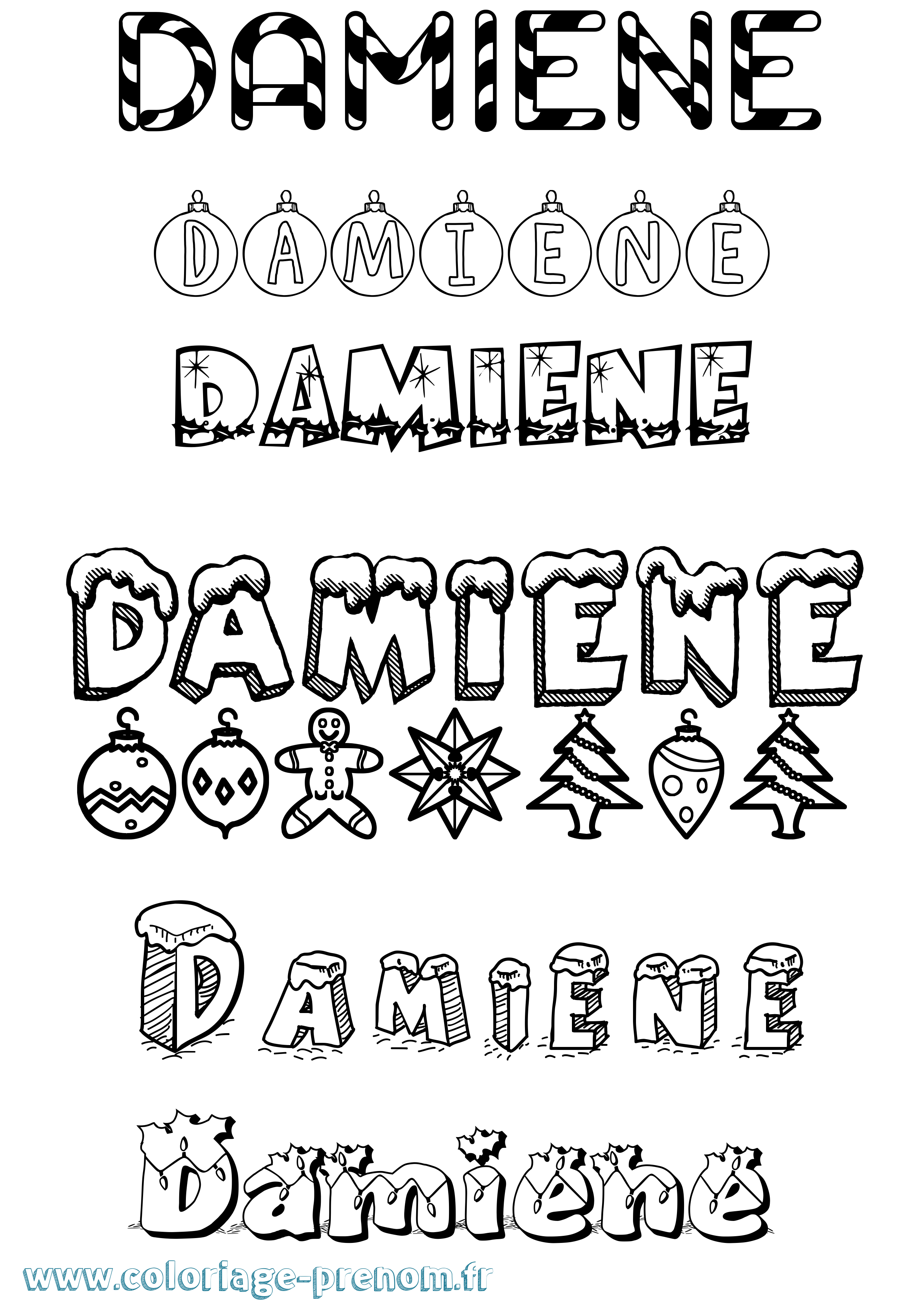 Coloriage prénom Damiene Noël