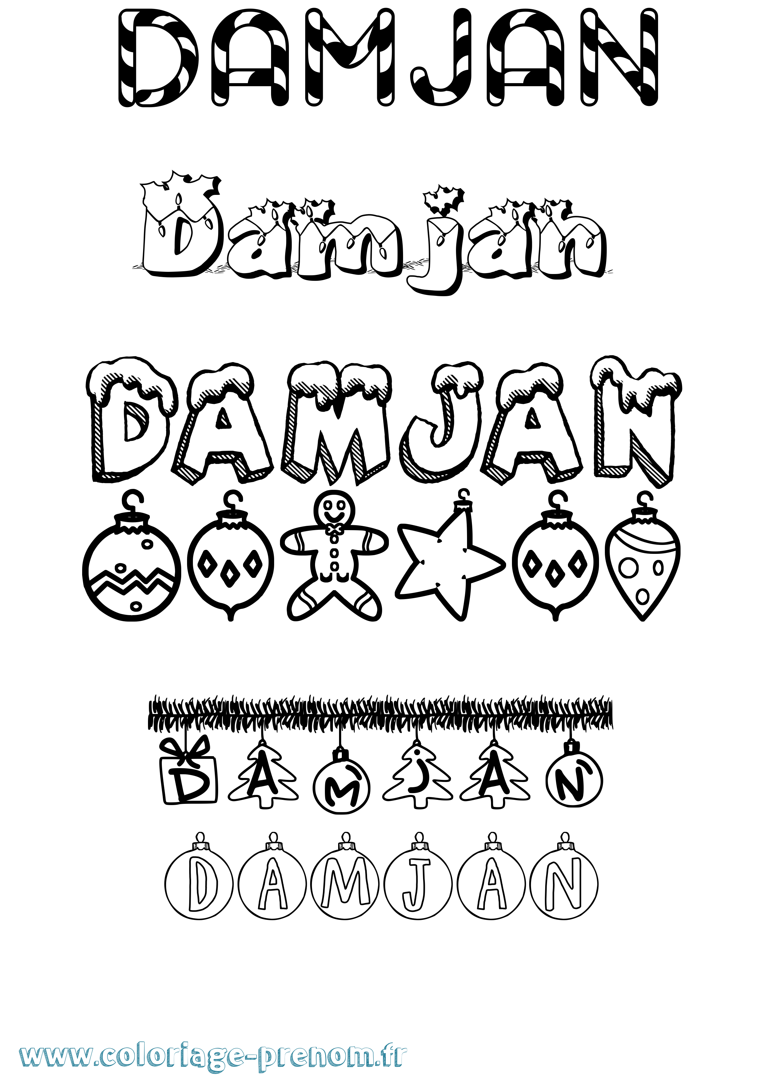 Coloriage Damjan Noël Coloriage prénom Damjan Noël