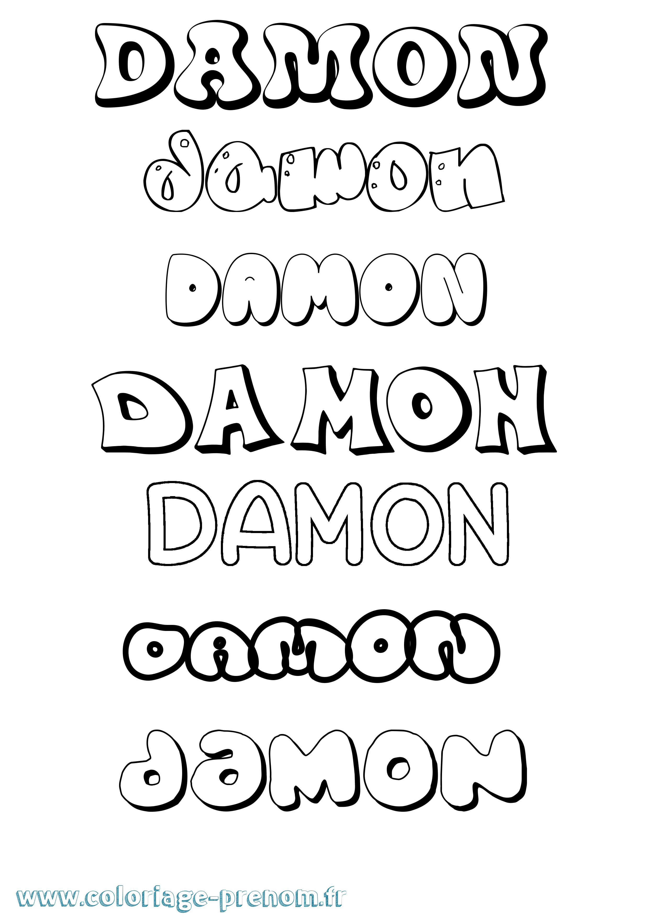Coloriage prénom Damon Bubble