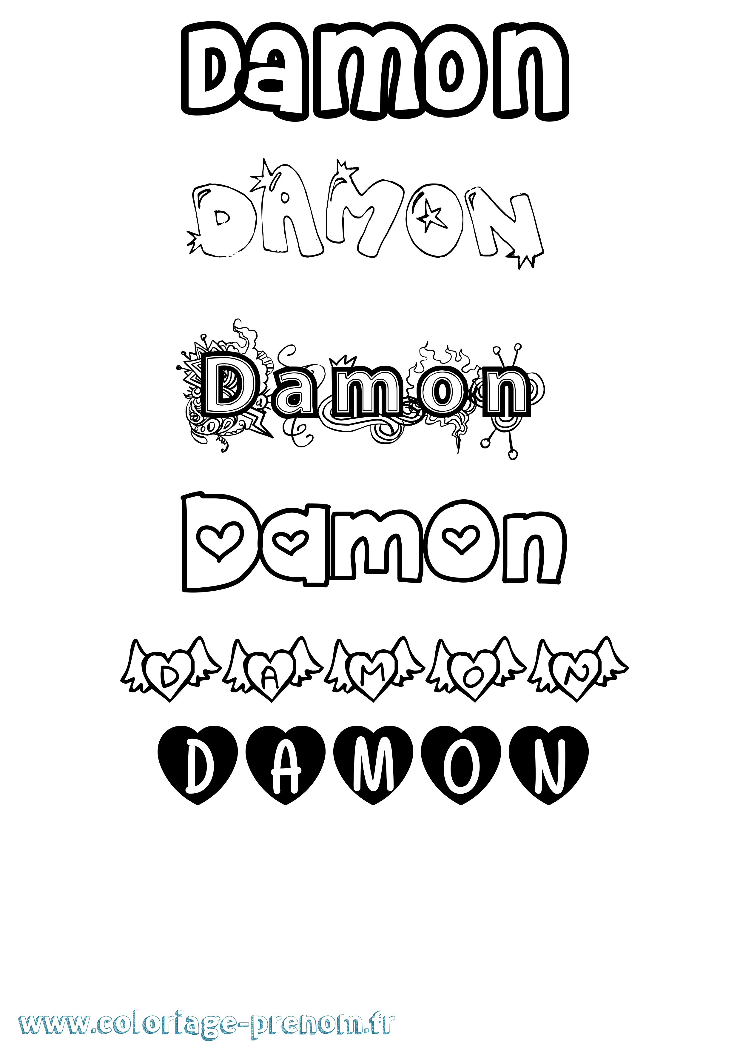 Coloriage prénom Damon Girly