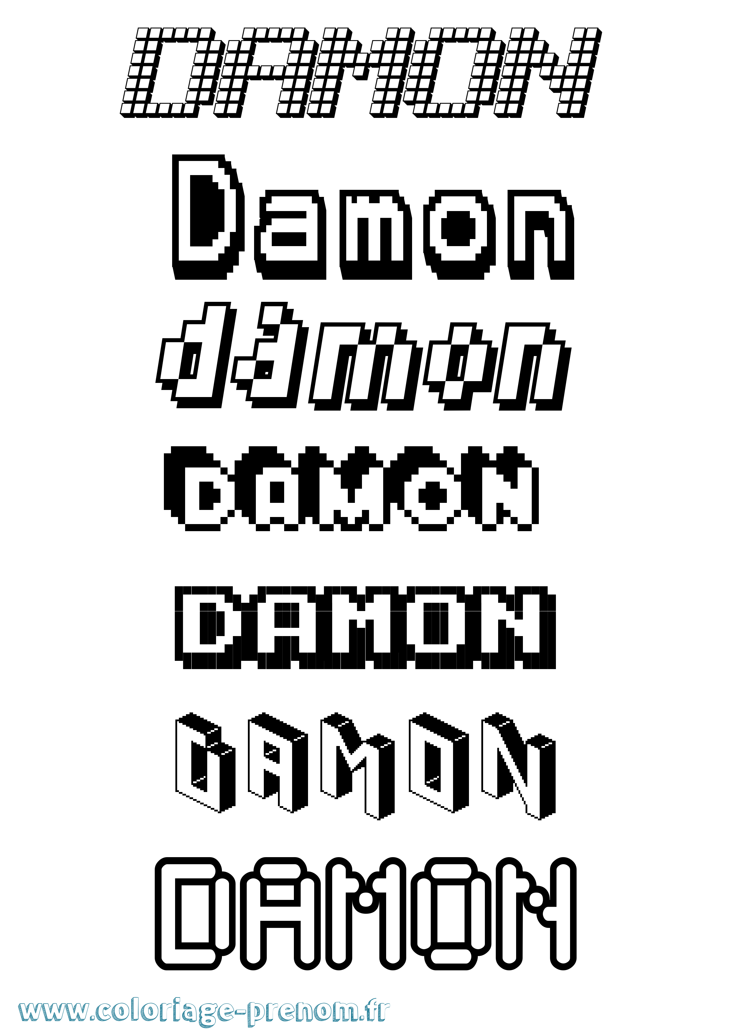 Coloriage prénom Damon Pixel