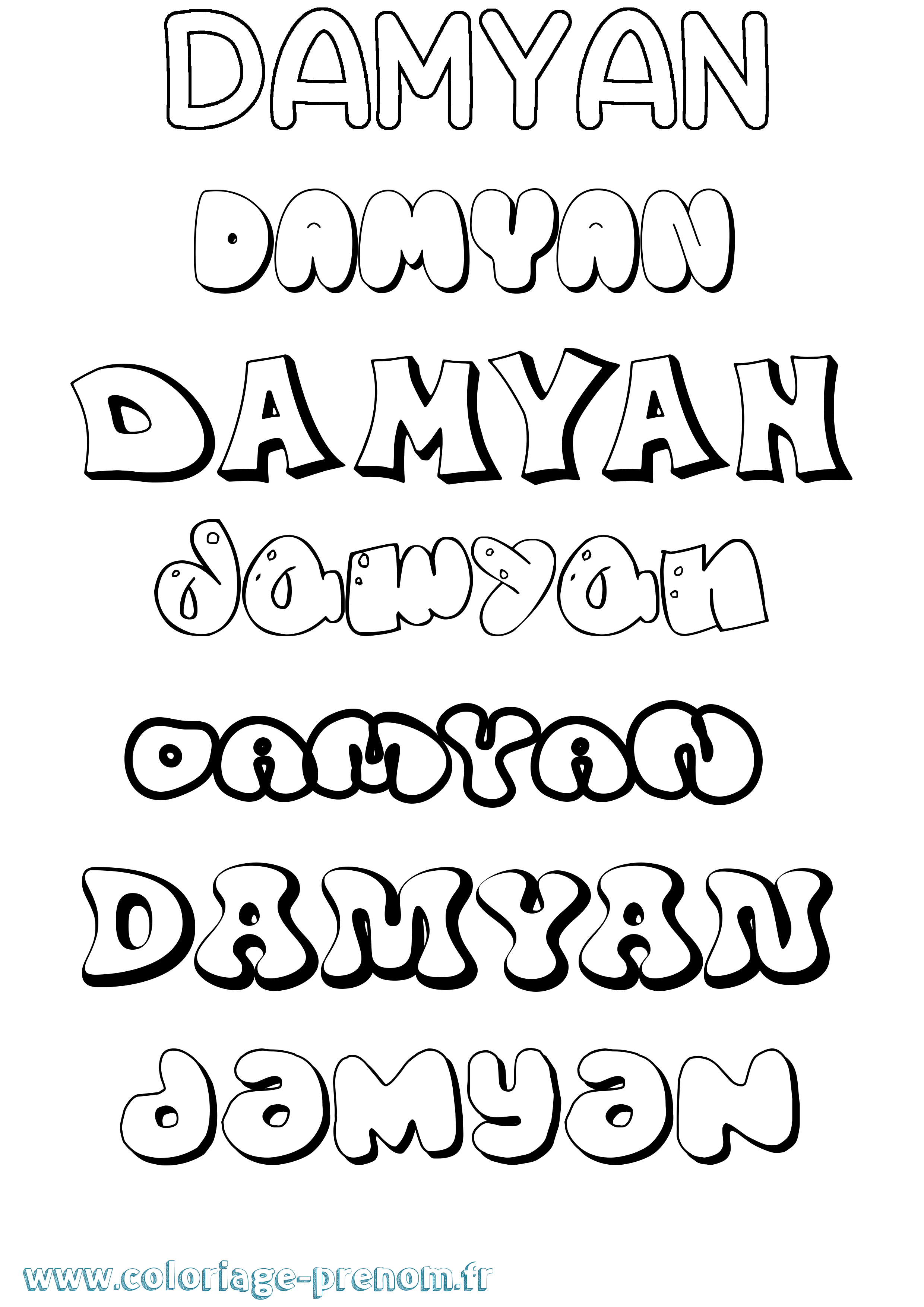 Coloriage prénom Damyan Bubble