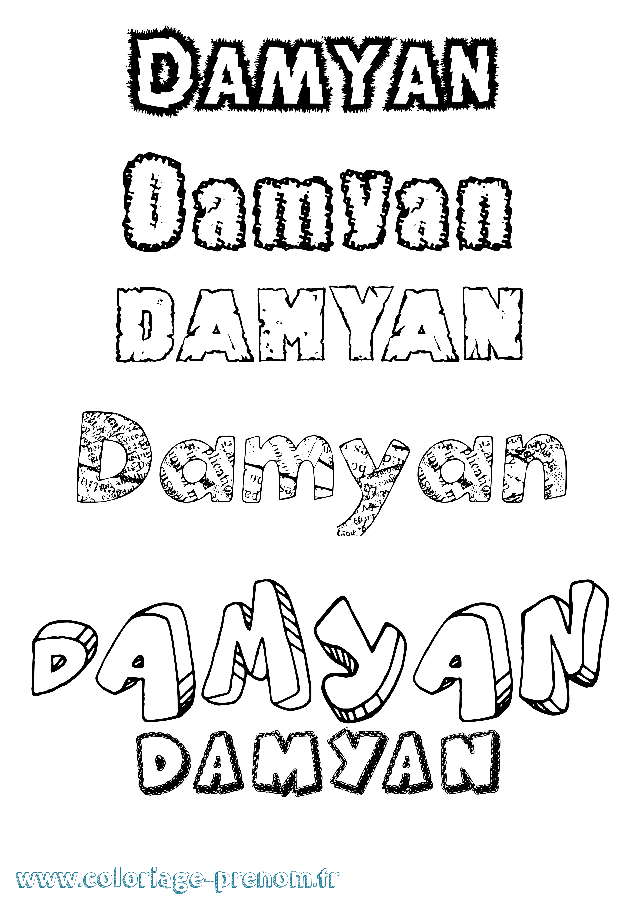 Coloriage prénom Damyan Destructuré