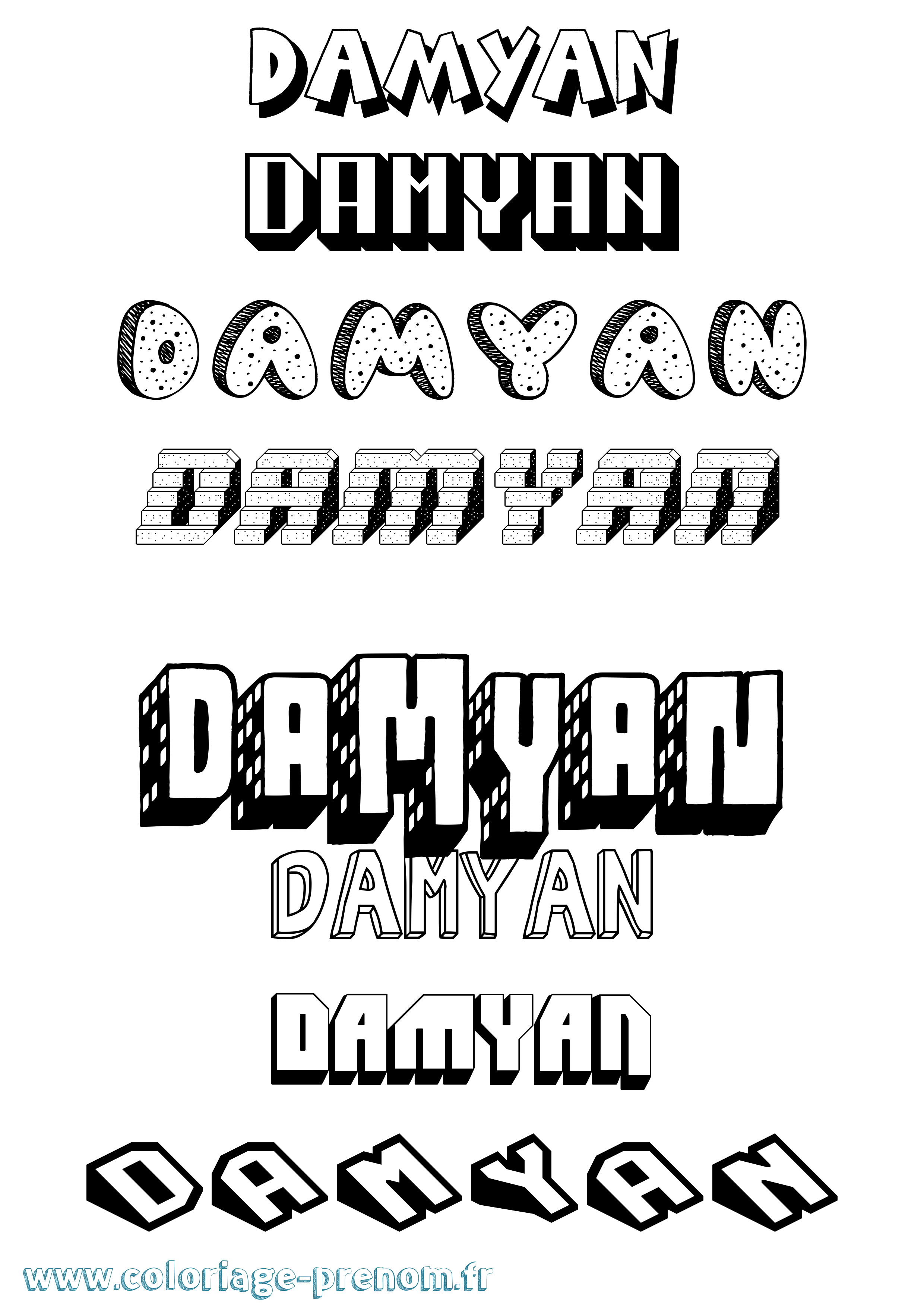 Coloriage prénom Damyan Effet 3D