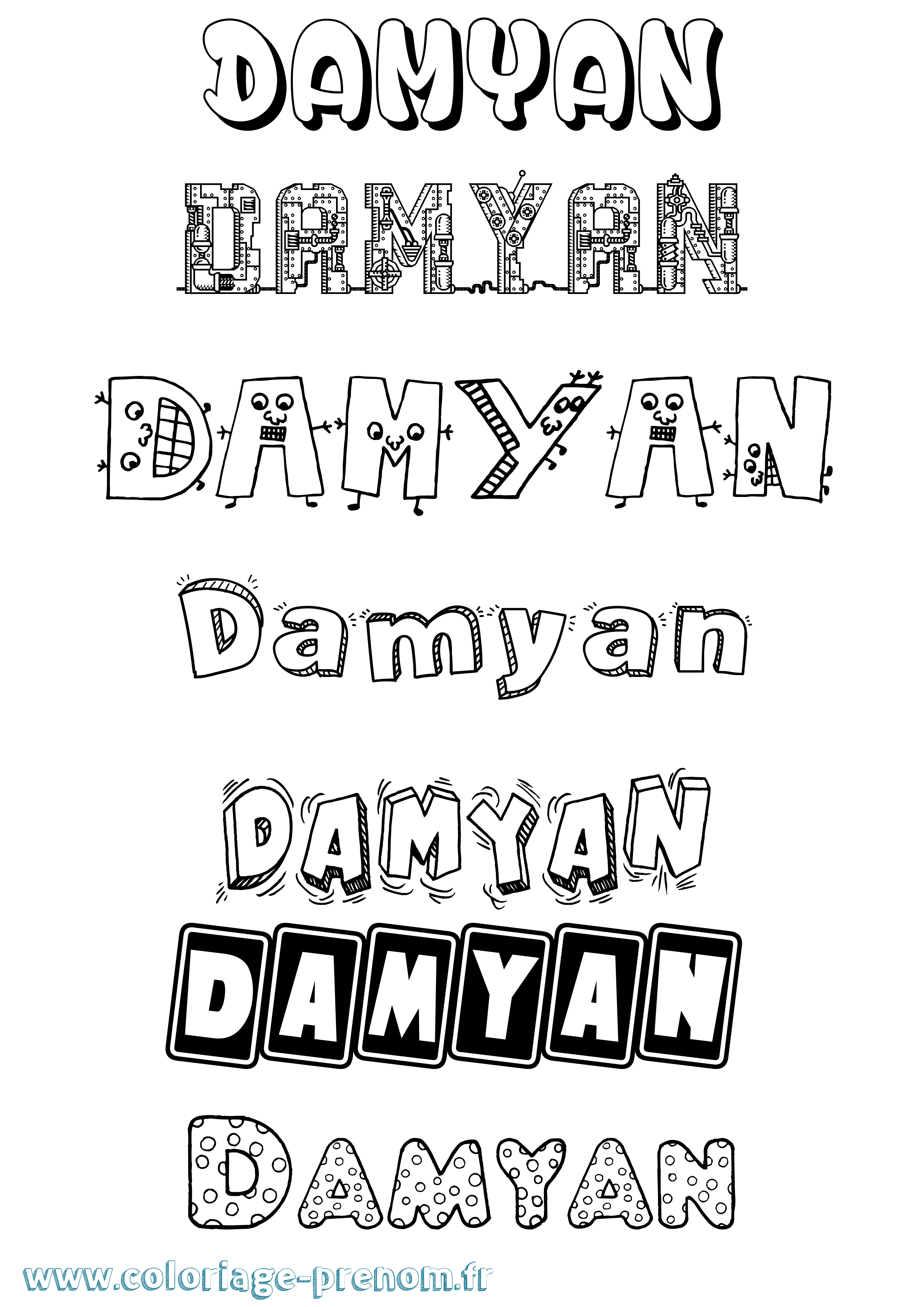 Coloriage prénom Damyan Fun