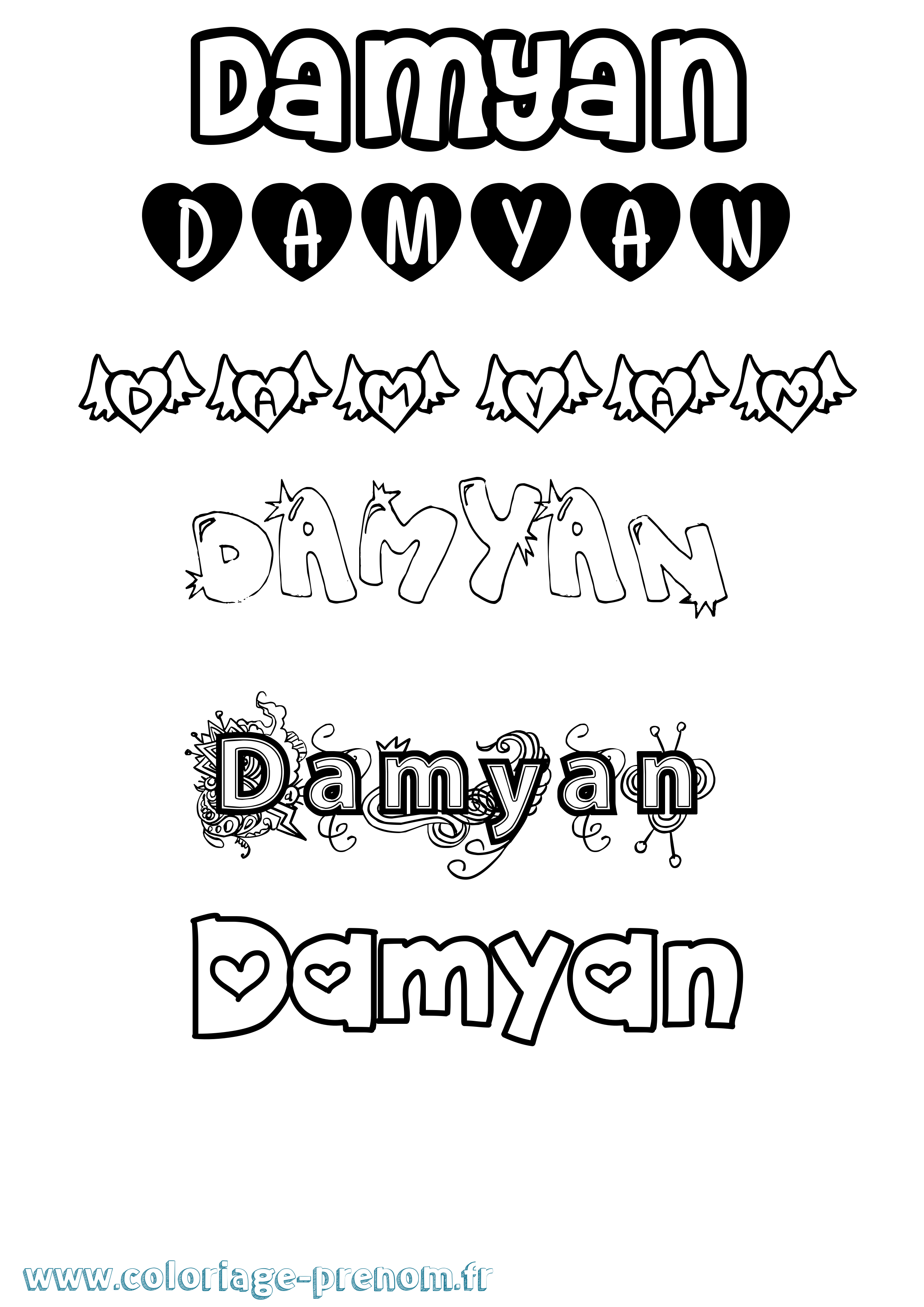 Coloriage prénom Damyan Girly