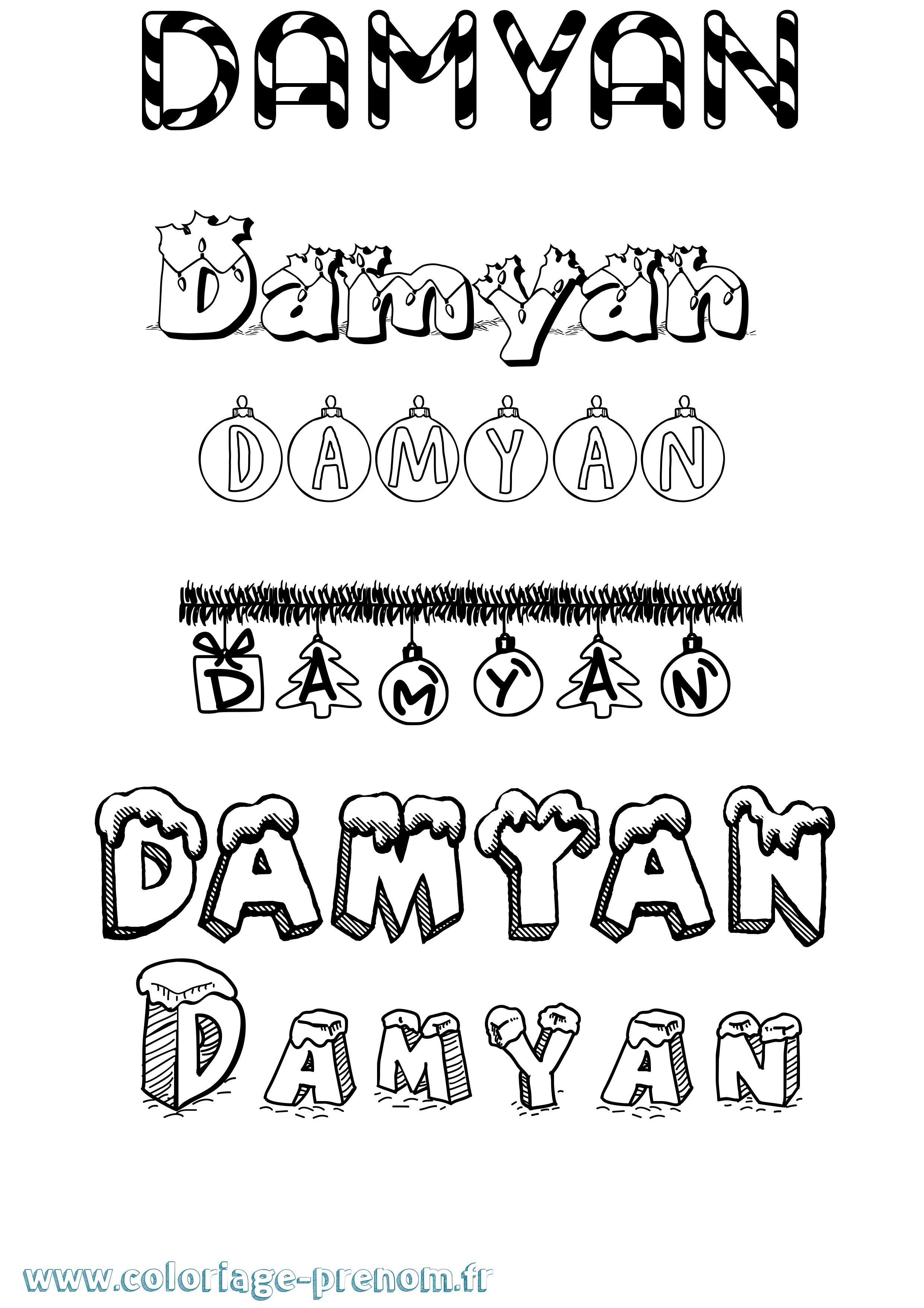 Coloriage prénom Damyan Noël