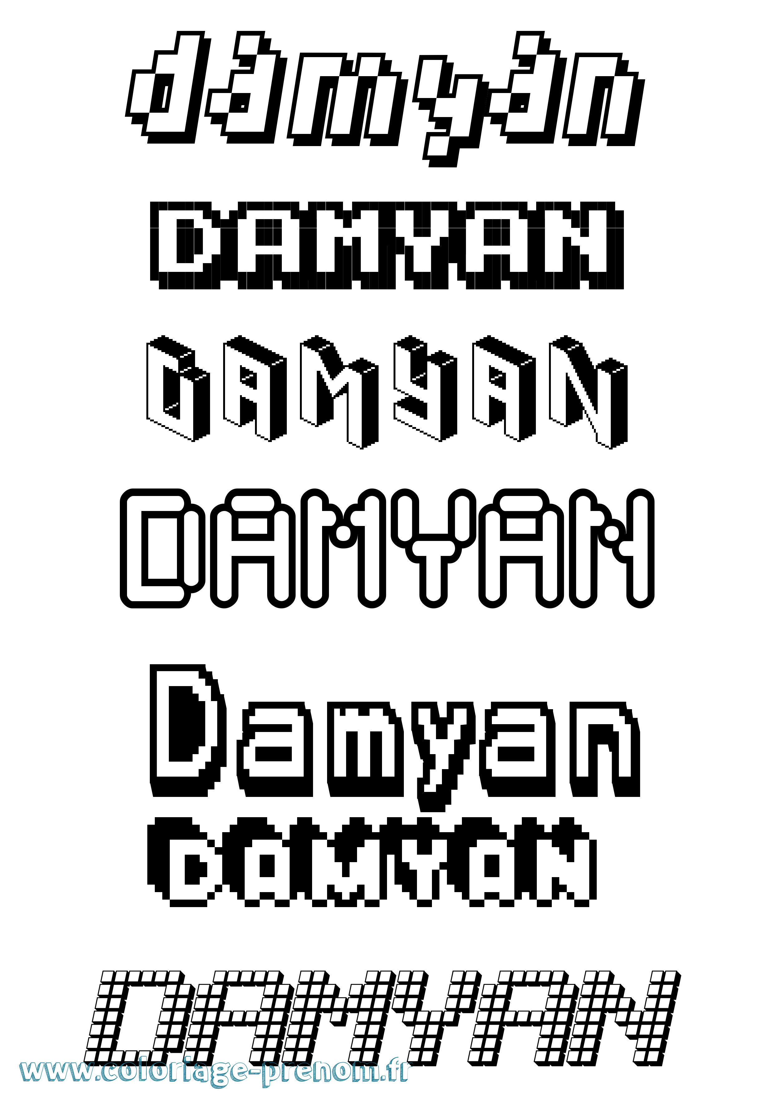 Coloriage prénom Damyan Pixel