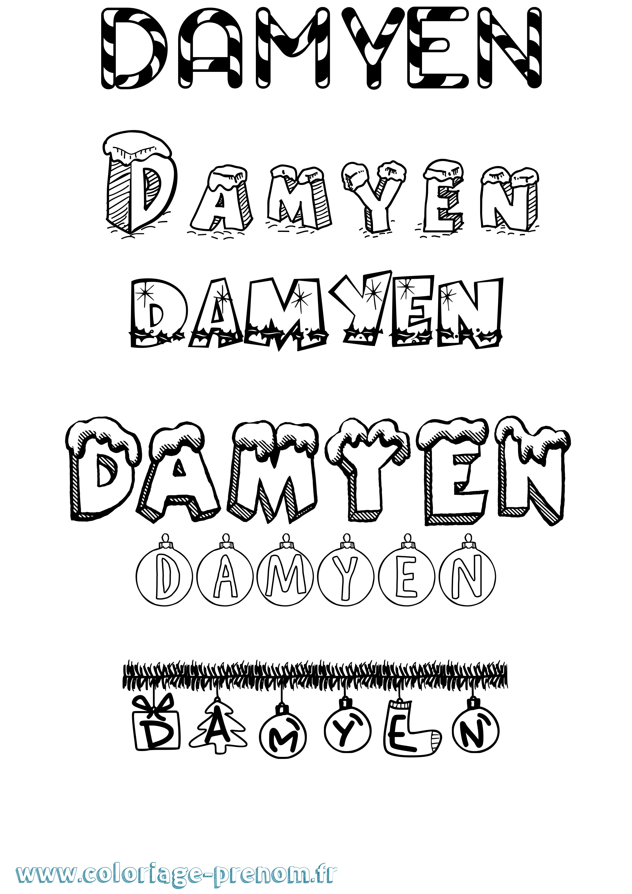 Coloriage Damyen Noël Coloriage prénom Damyen Noël