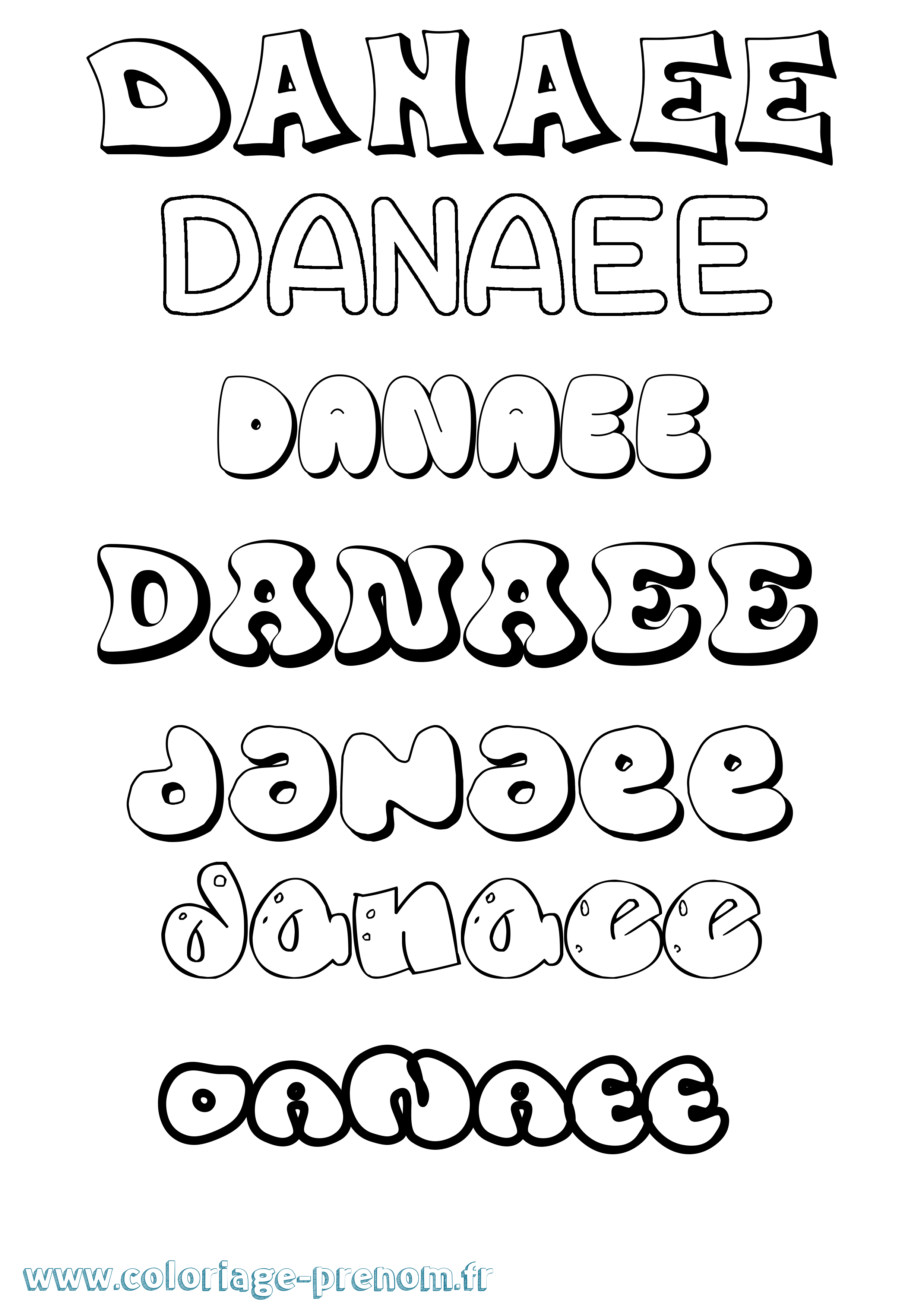 Coloriage prénom Danaee Bubble