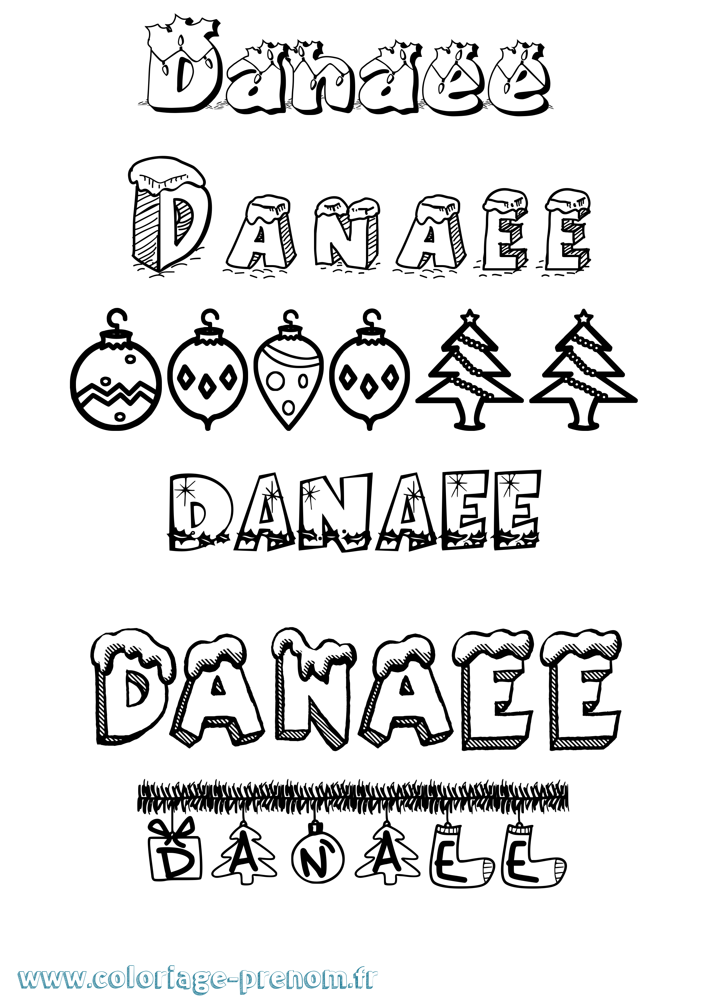Coloriage Danaee Noël Coloriage prénom Danaee Noël