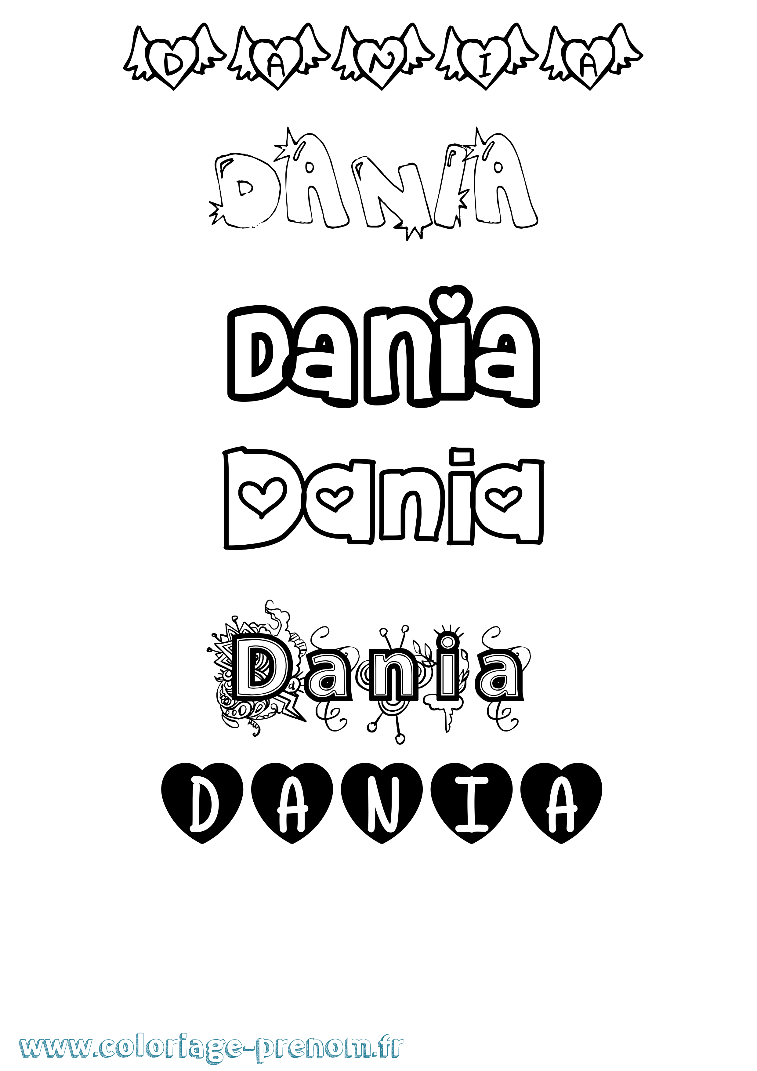 Coloriage prénom Dania Girly