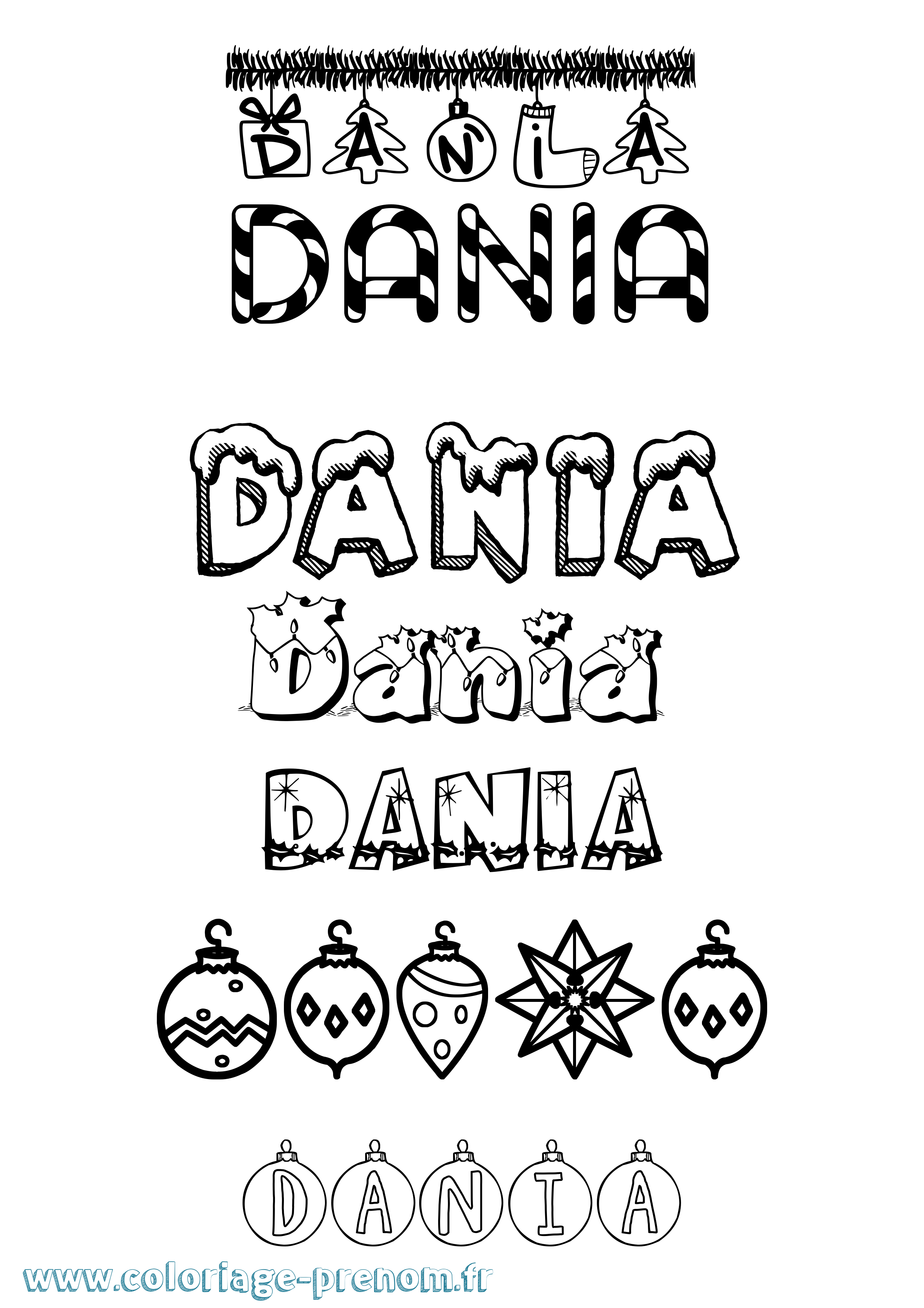Coloriage prénom Dania Noël