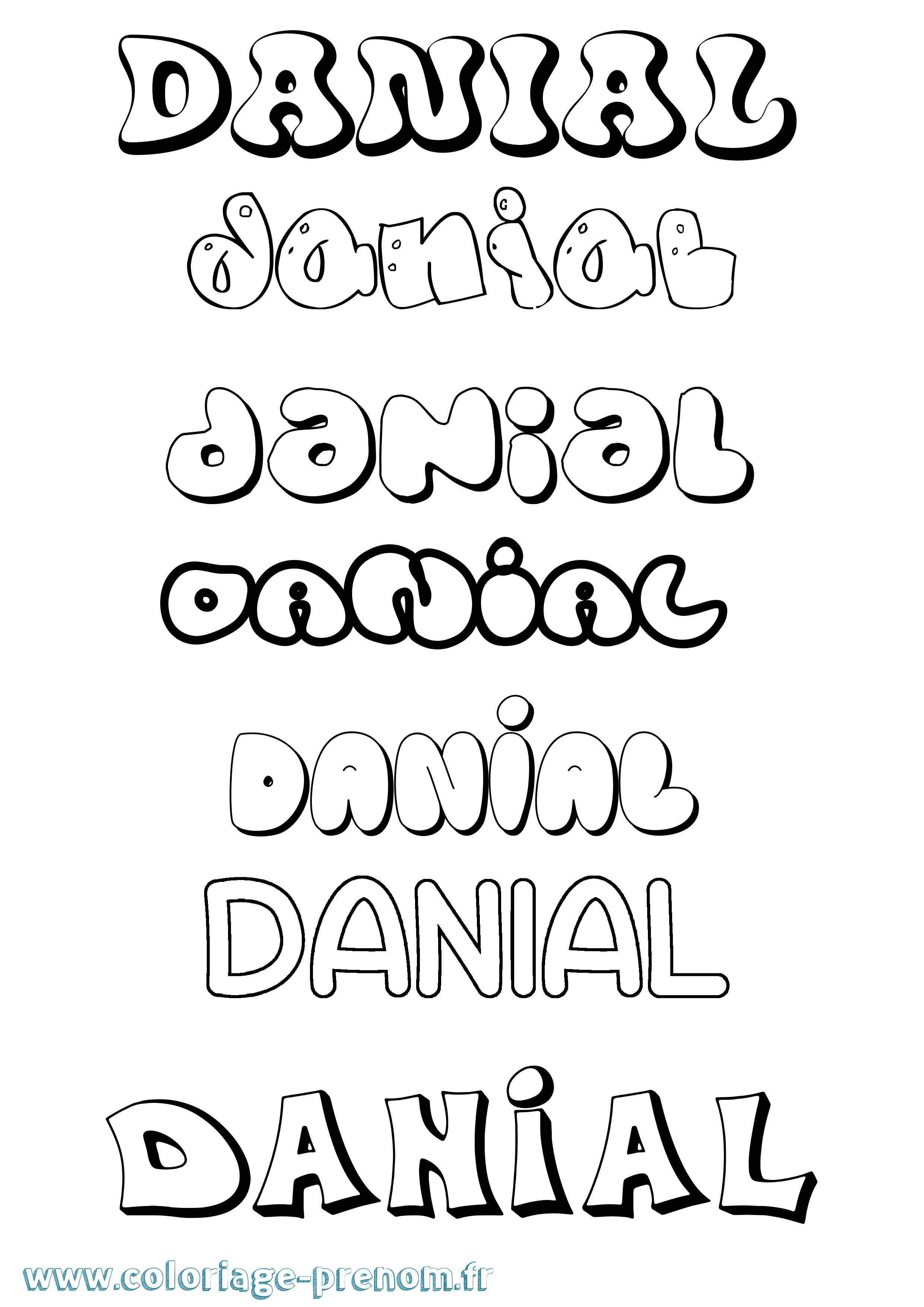 Coloriage prénom Danial Bubble