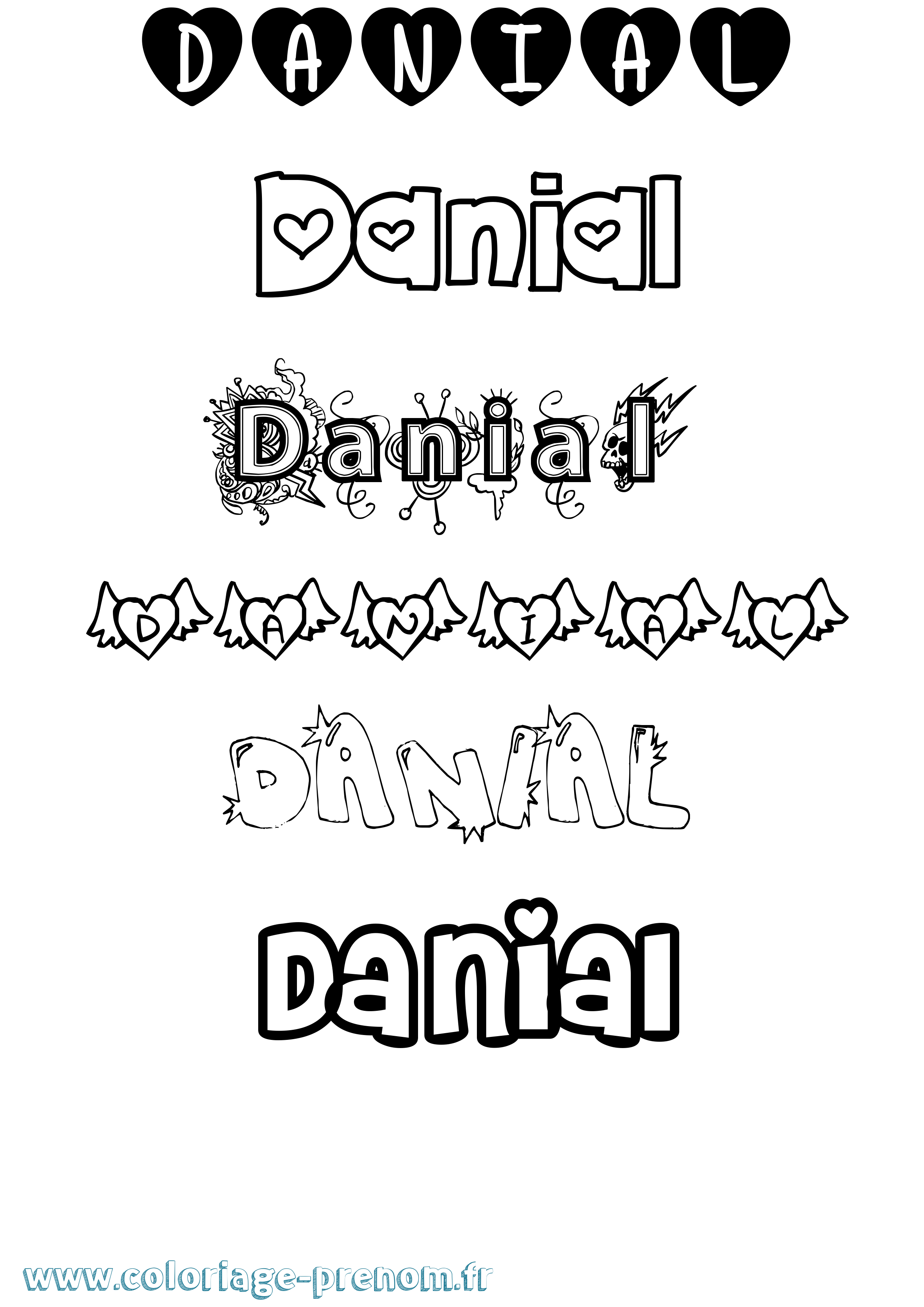Coloriage prénom Danial Girly