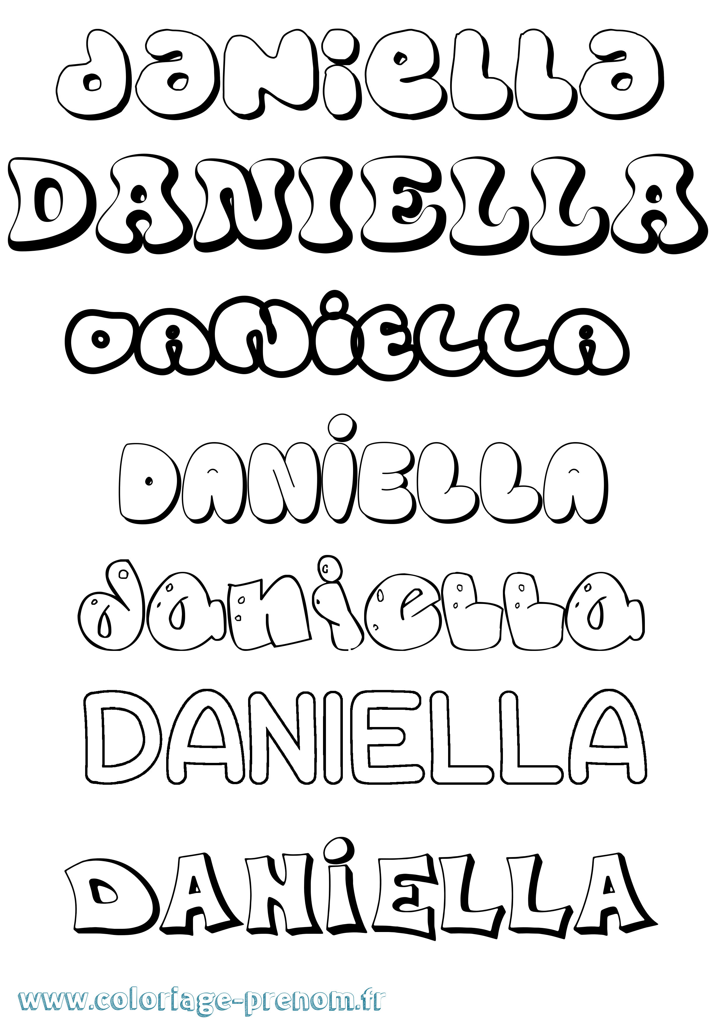 Coloriage prénom Daniella Bubble