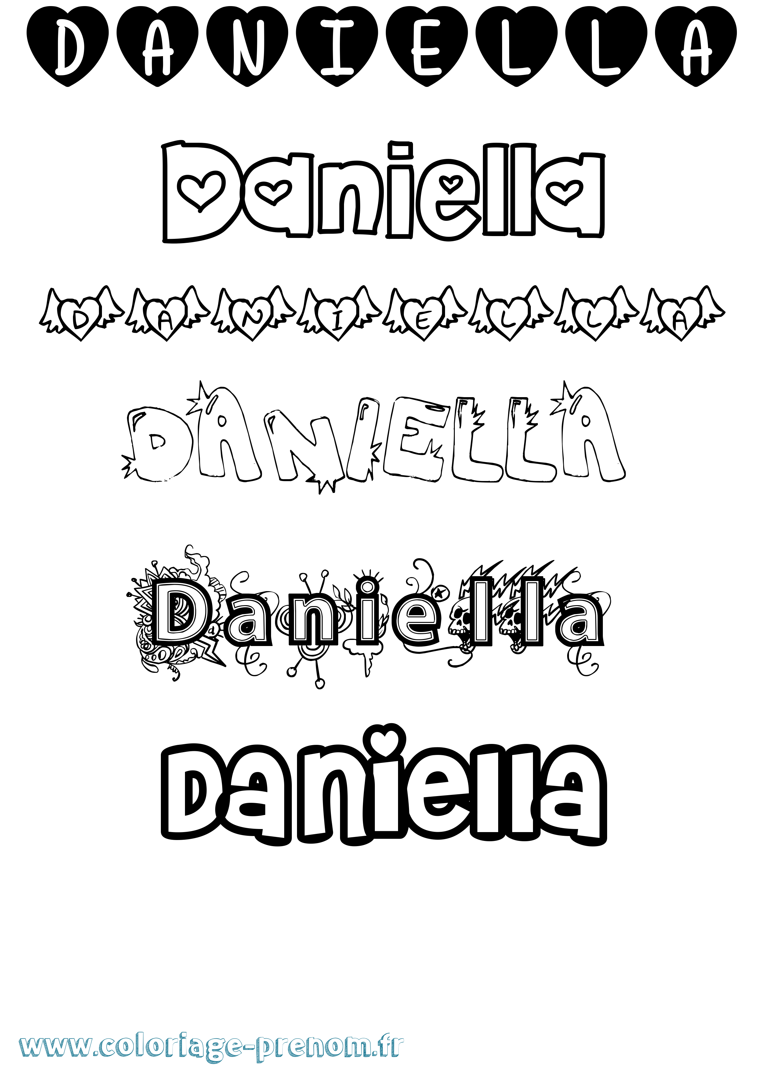 Coloriage prénom Daniella Girly