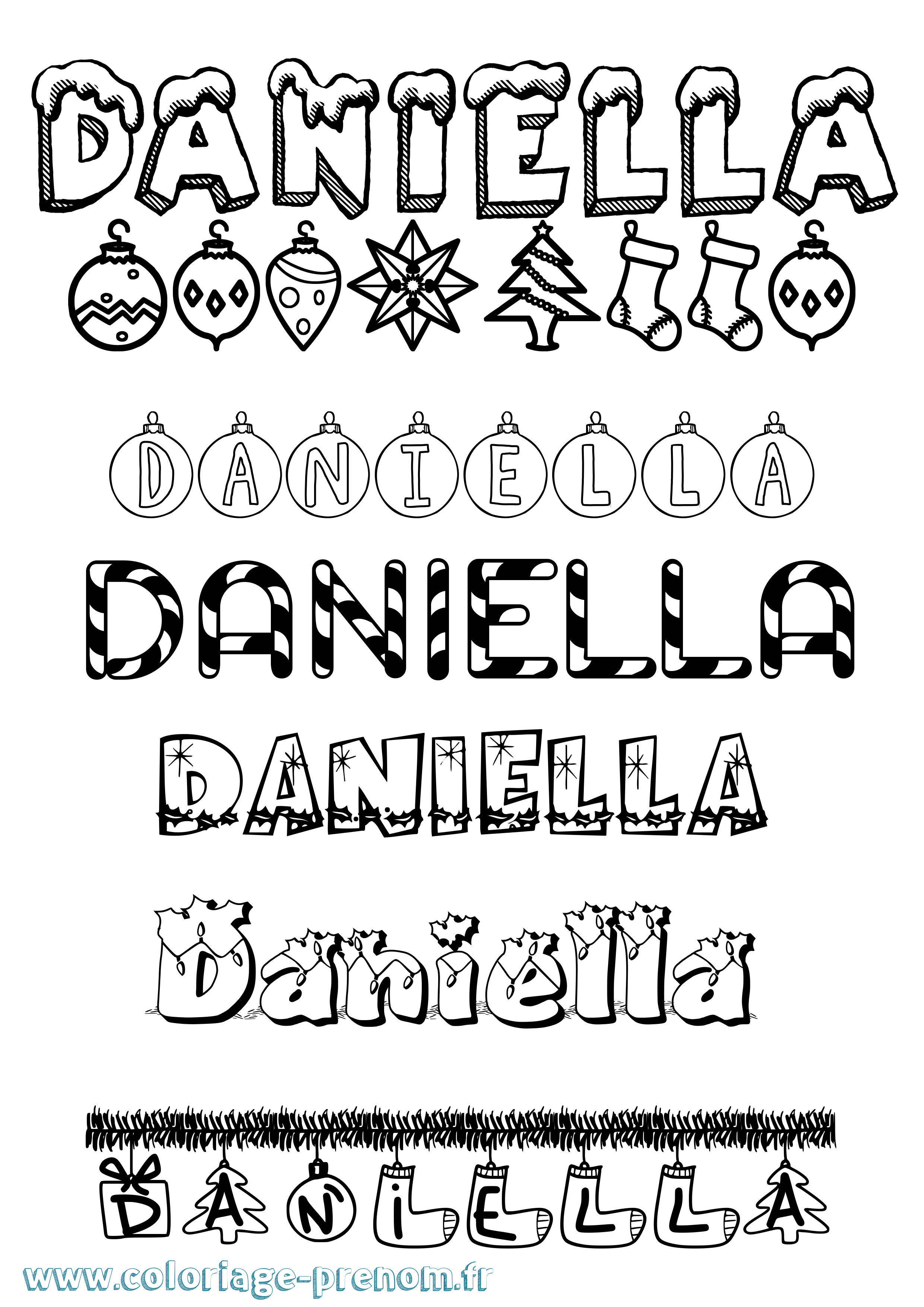 Coloriage prénom Daniella Noël