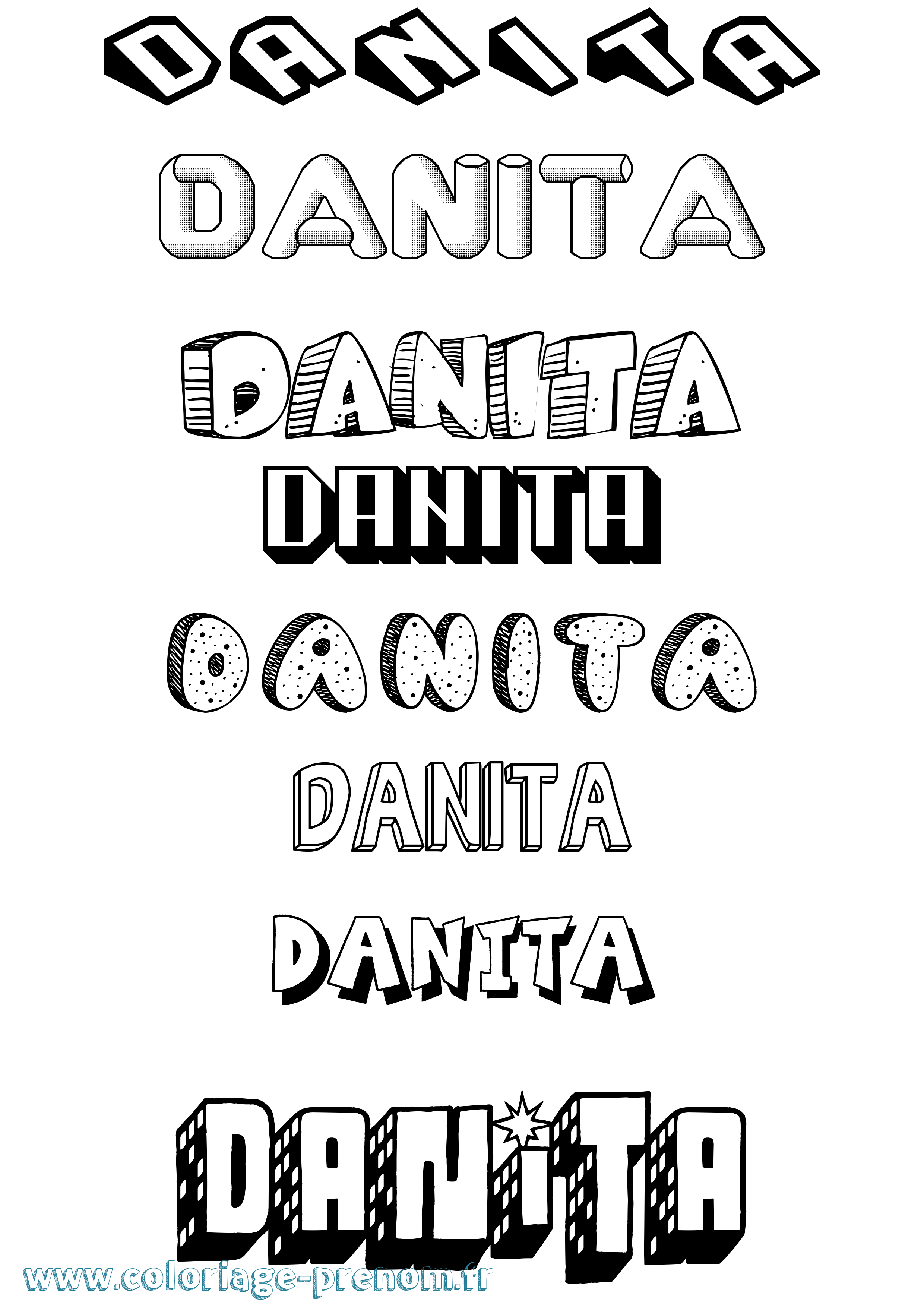 Coloriage prénom Danita Effet 3D