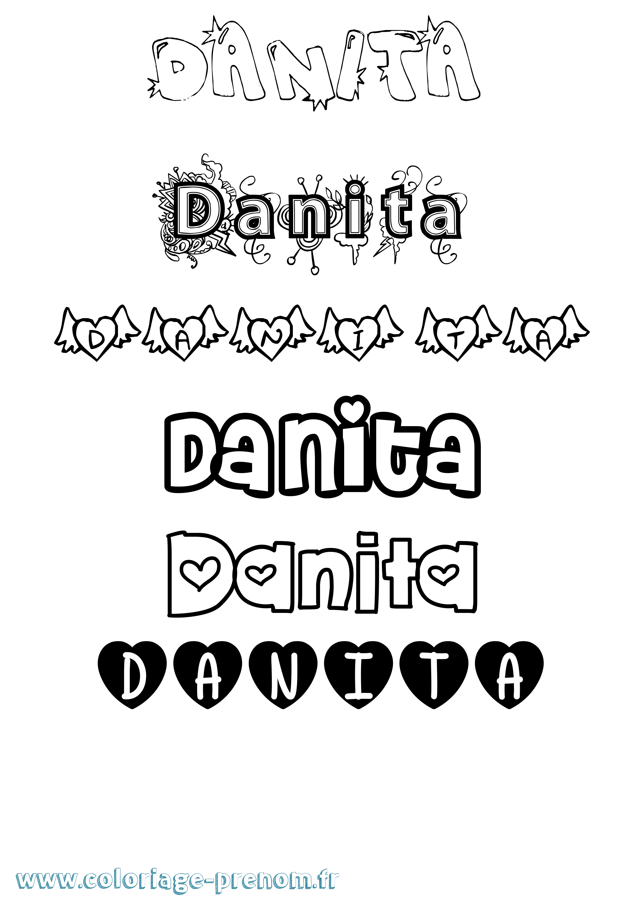 Coloriage prénom Danita Girly