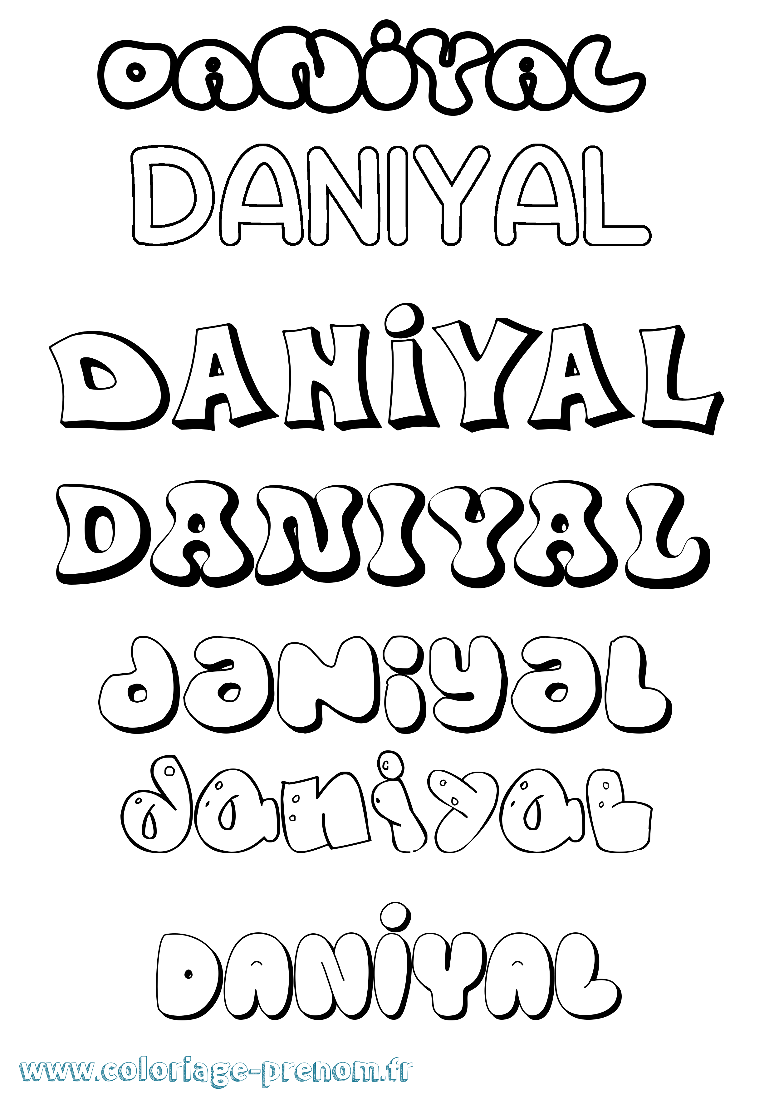 Coloriage prénom Daniyal Bubble