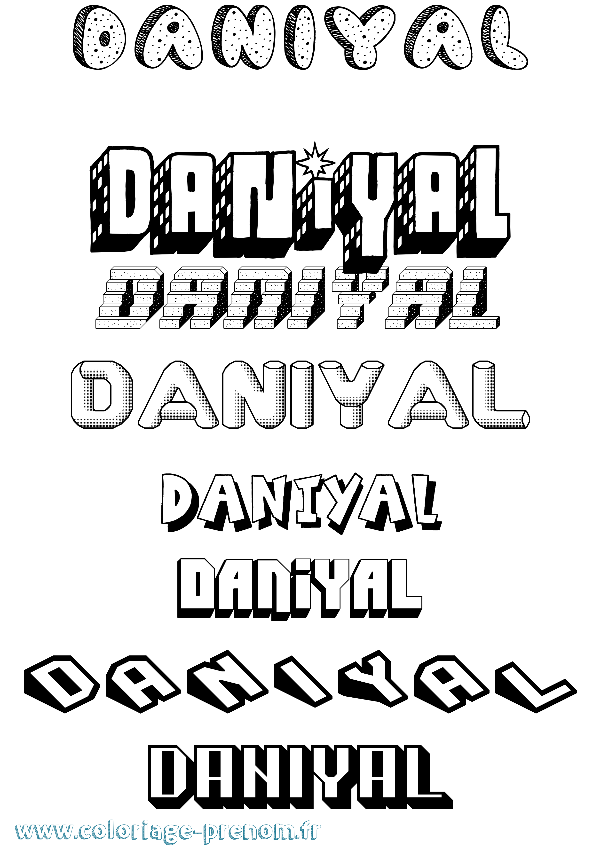 Coloriage prénom Daniyal Effet 3D
