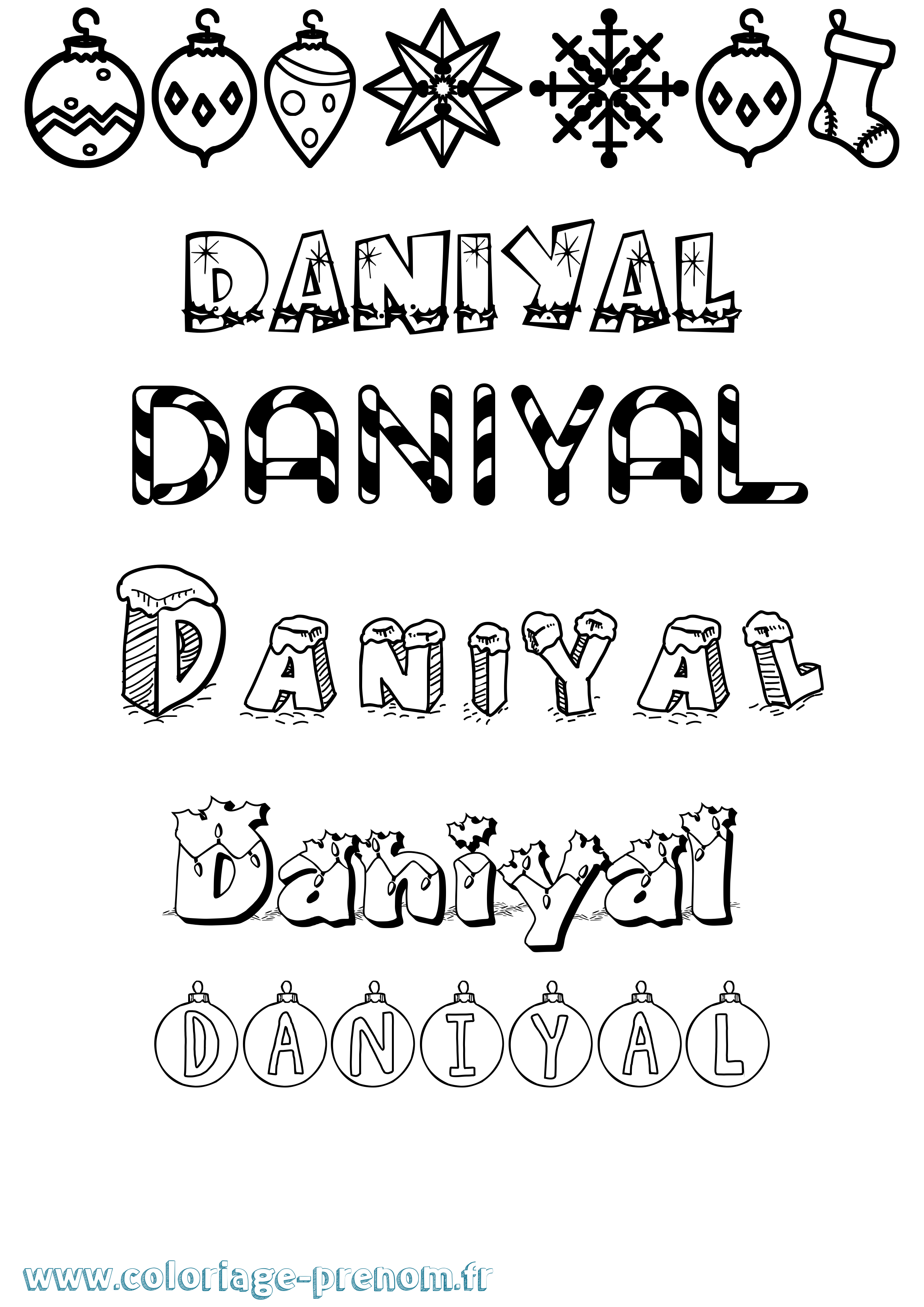 Coloriage Daniyal Noël Coloriage prénom Daniyal Noël