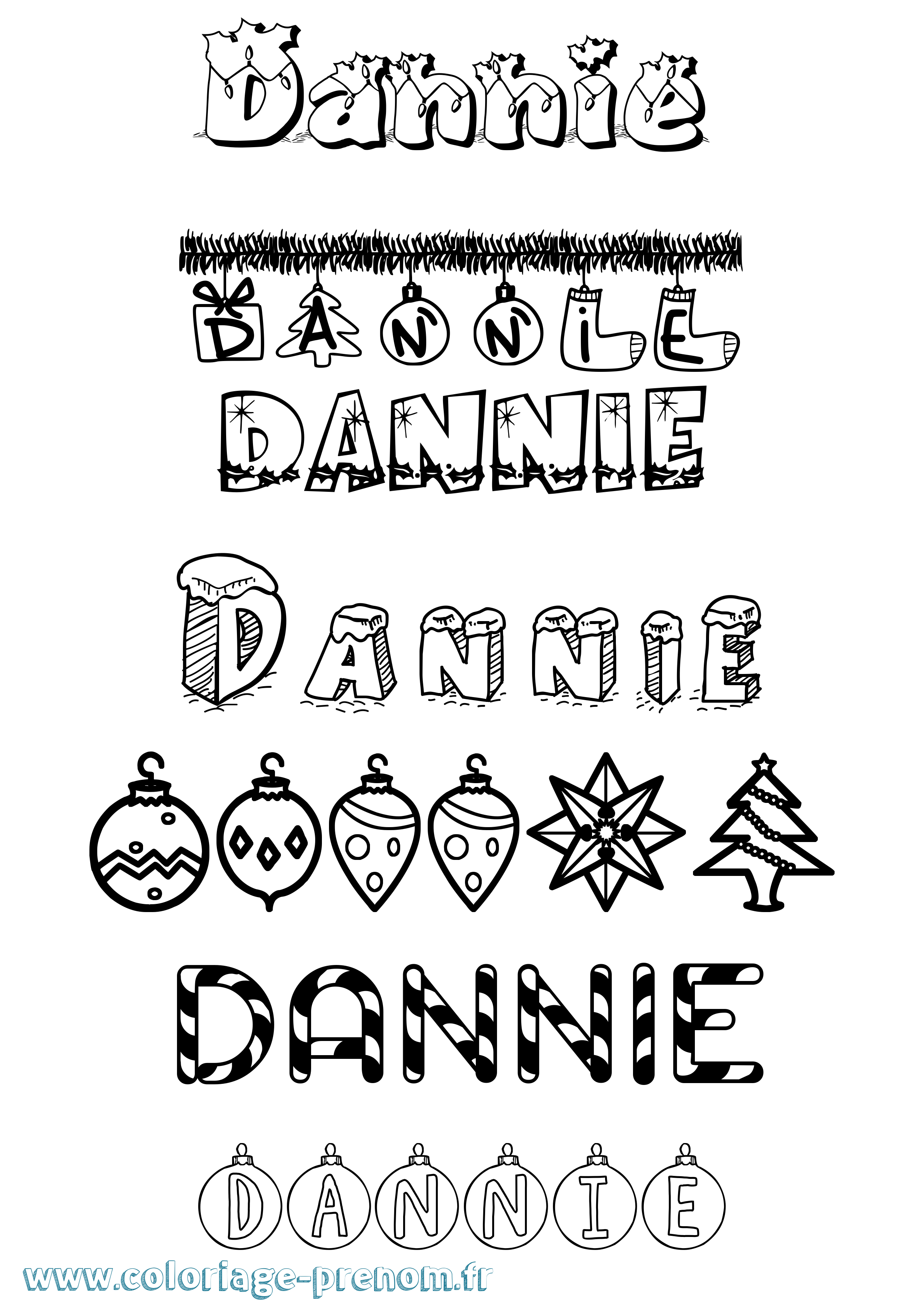 Coloriage prénom Dannie Noël