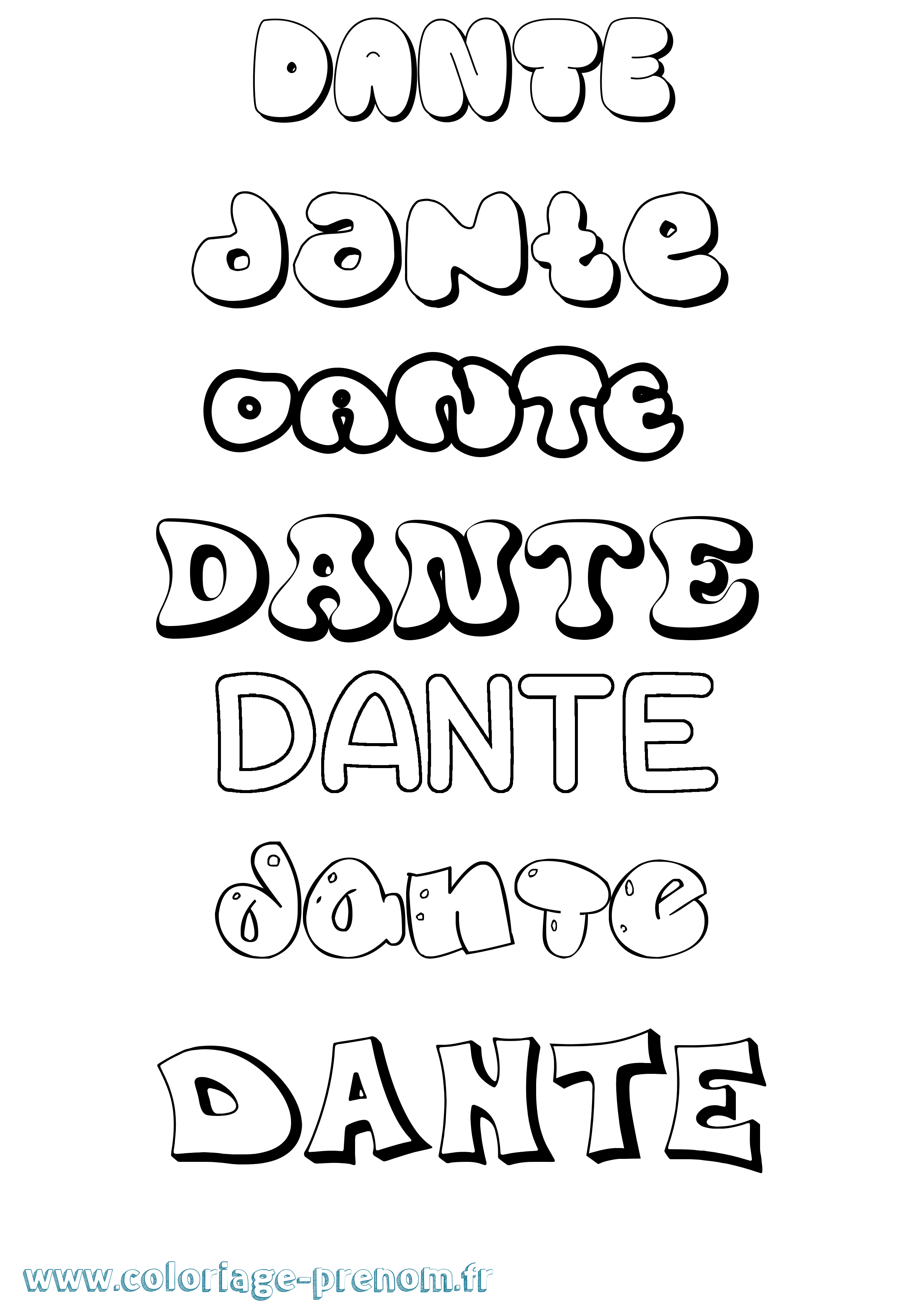 Coloriage prénom Dante Bubble