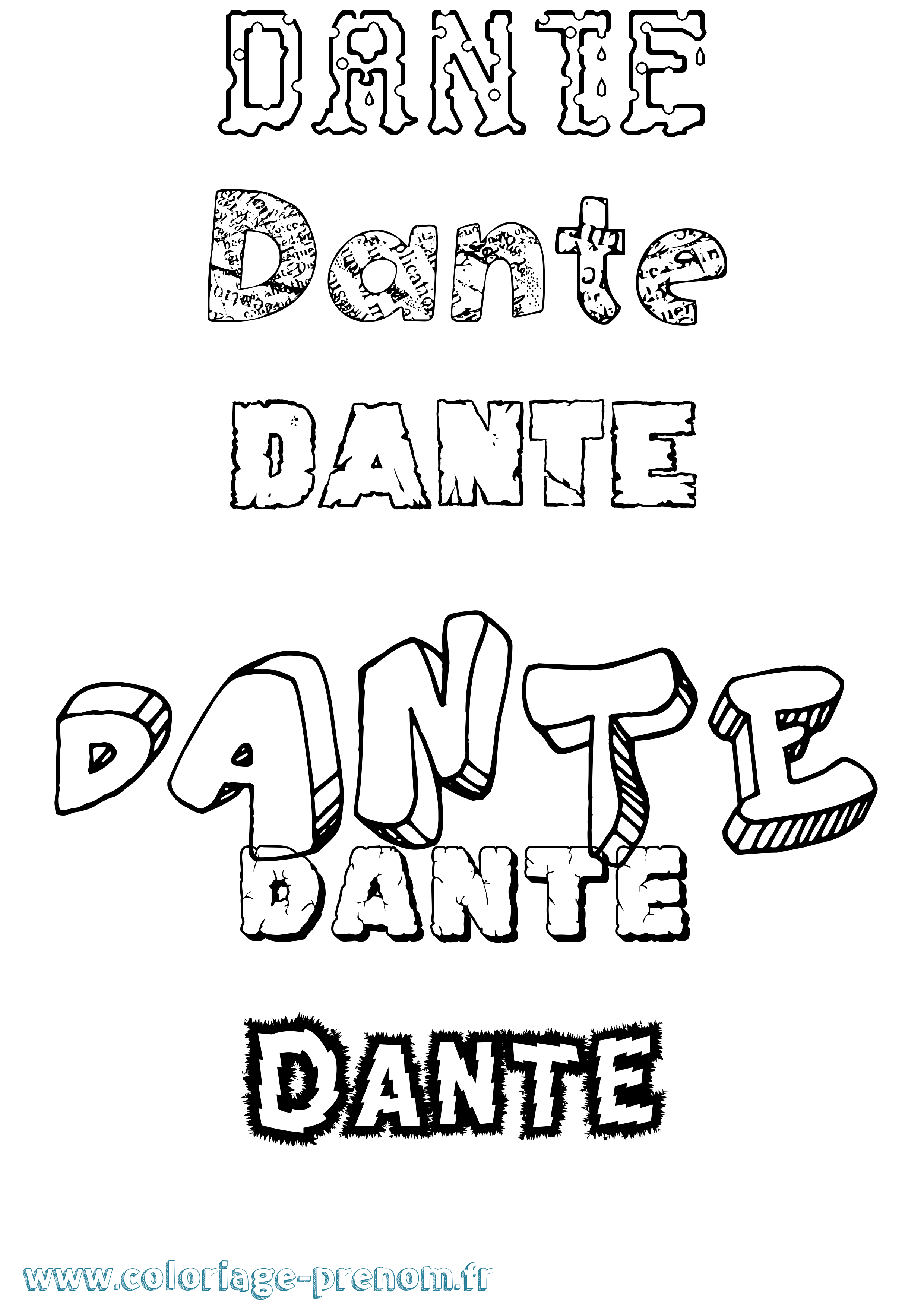 Coloriage prénom Dante Destructuré