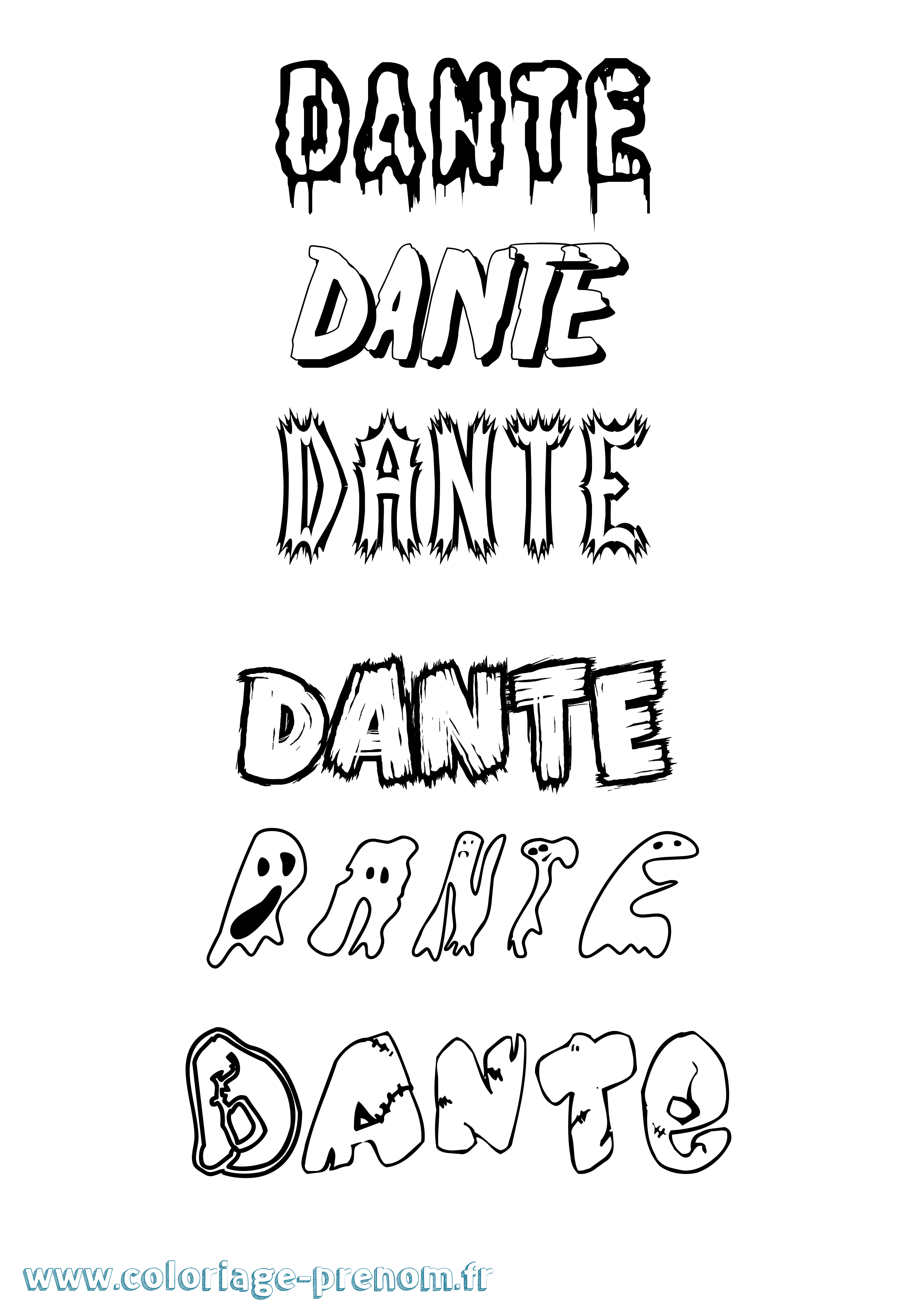 Coloriage prénom Dante Frisson