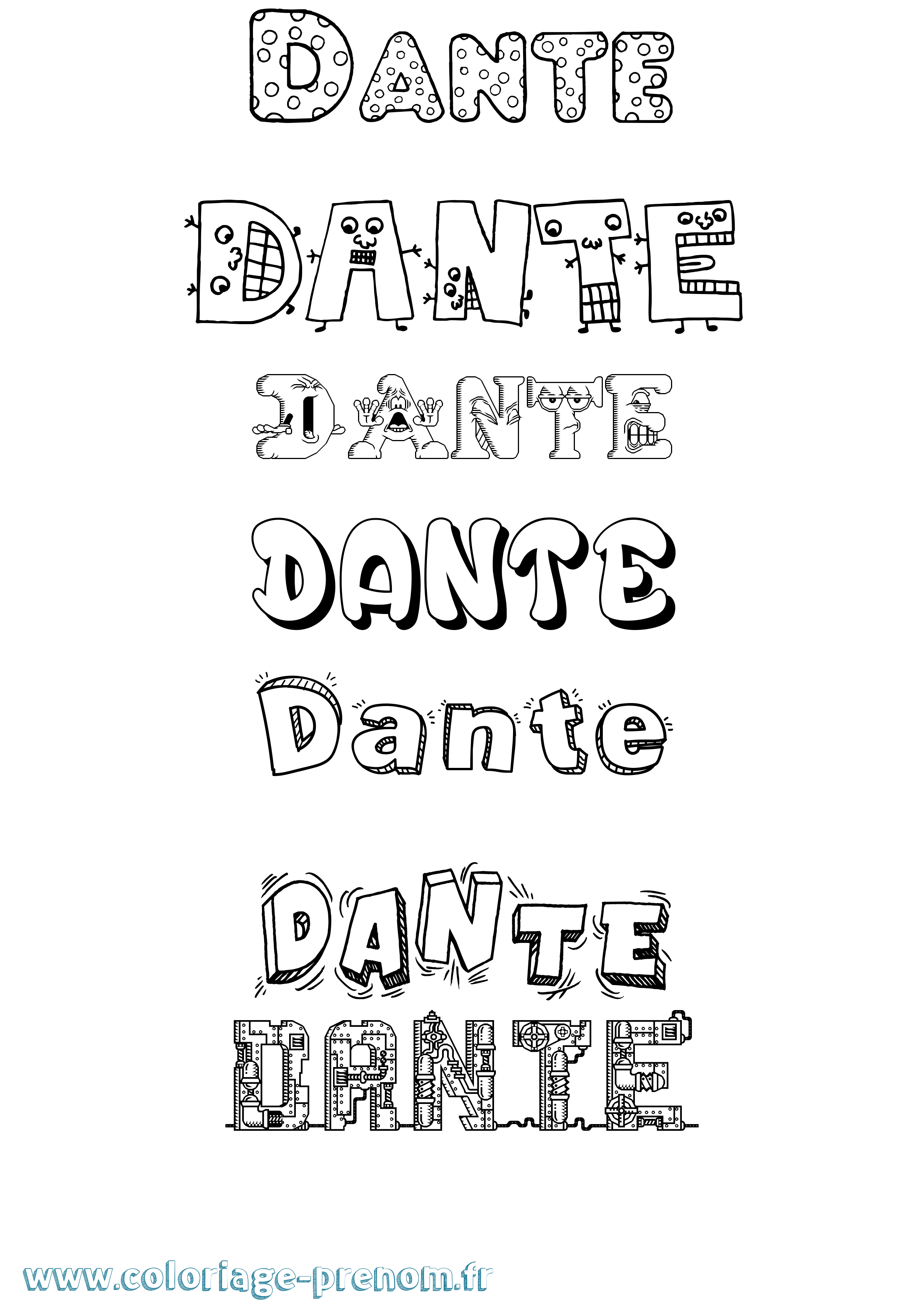 Coloriage prénom Dante Fun