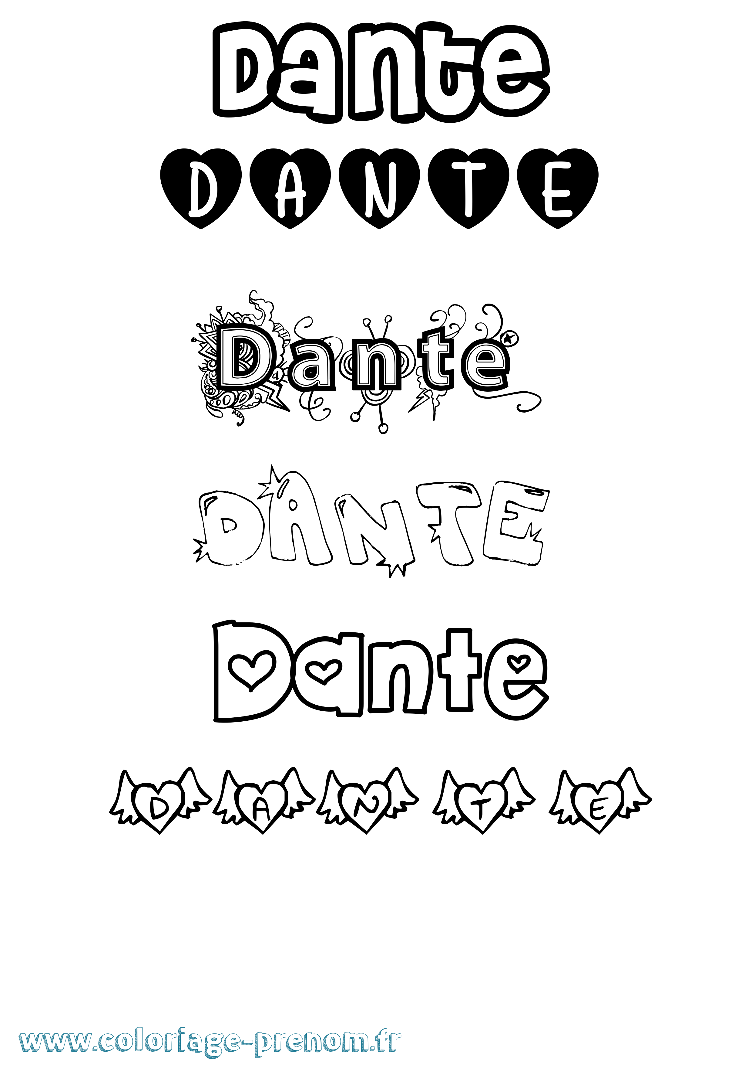 Coloriage prénom Dante Girly