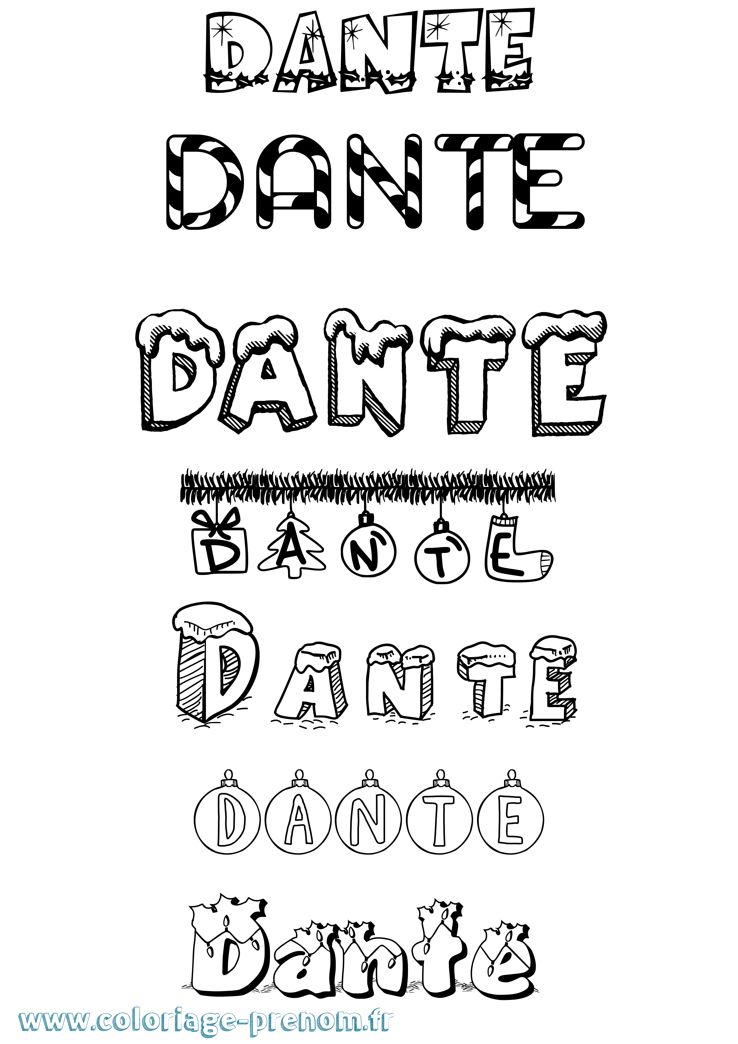 Coloriage prénom Dante Noël