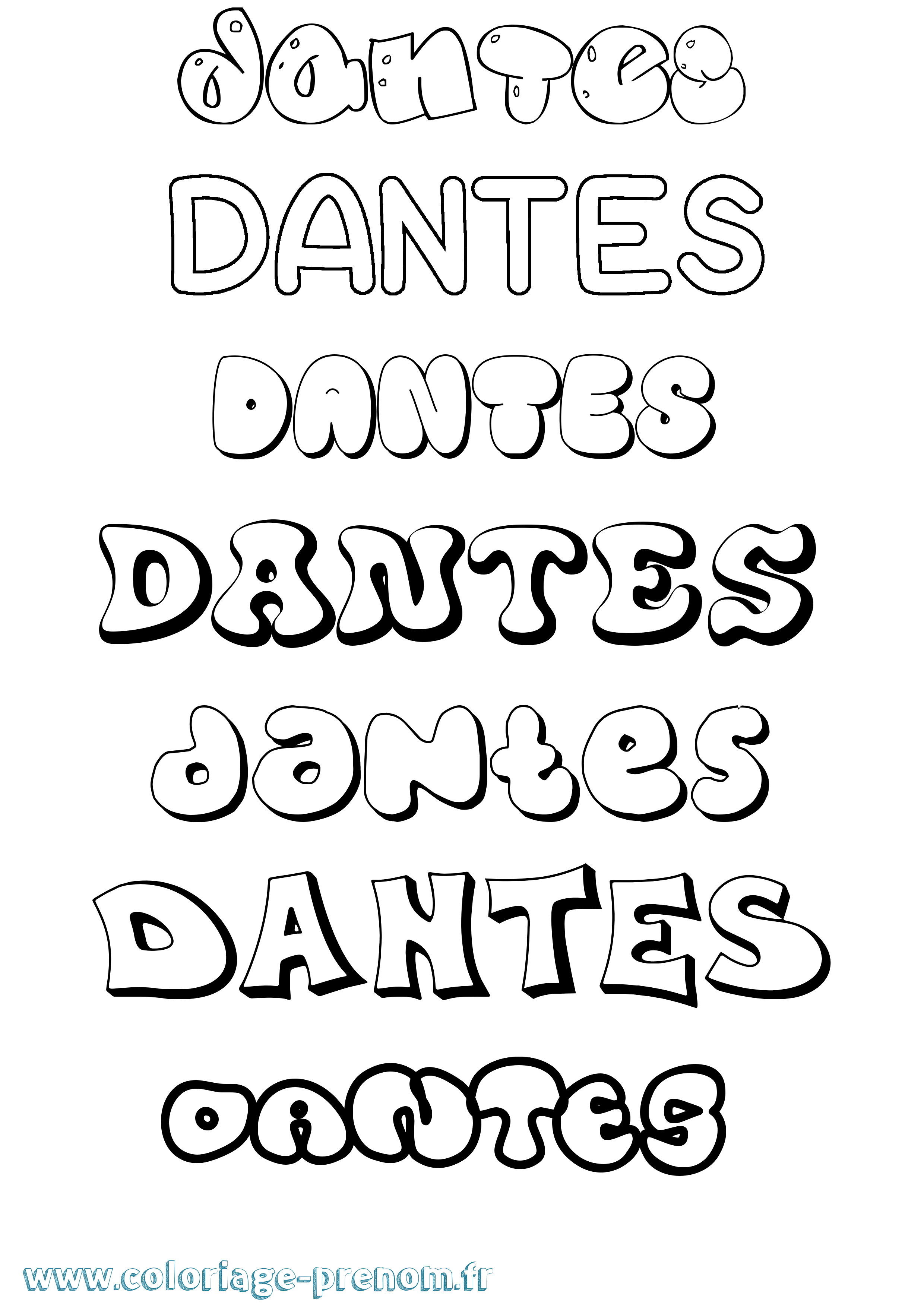 Coloriage prénom Dantes Bubble