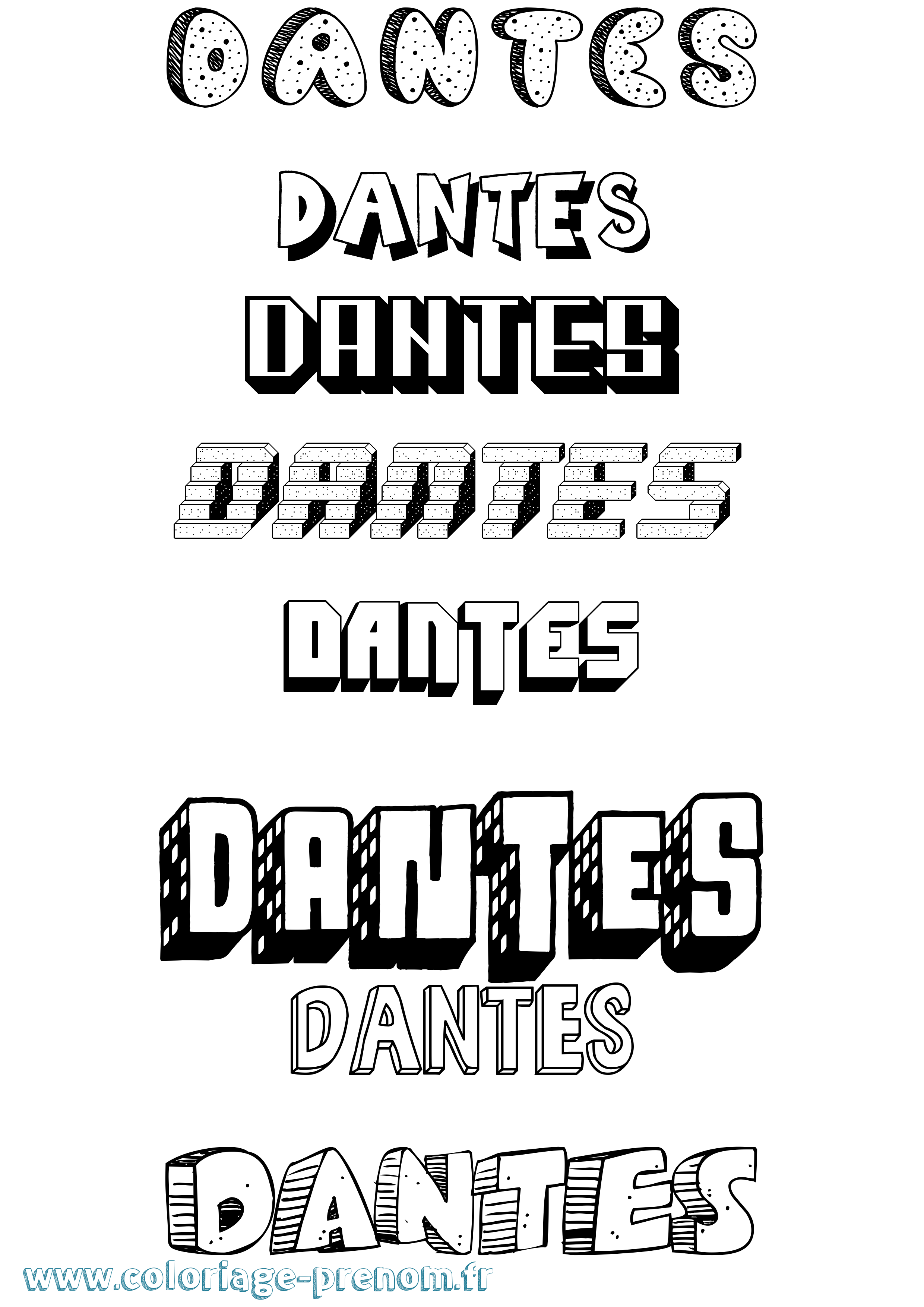 Coloriage Dantes Effet 3D Coloriage prénom Dantes Effet 3D