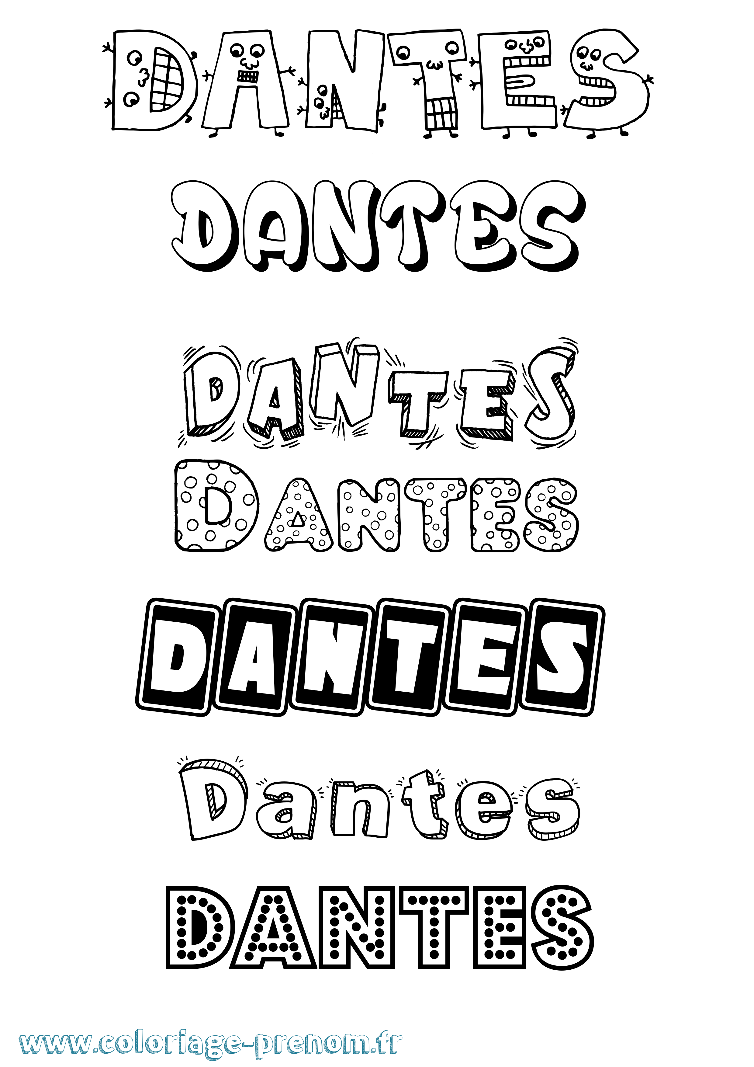 Coloriage prénom Dantes Fun