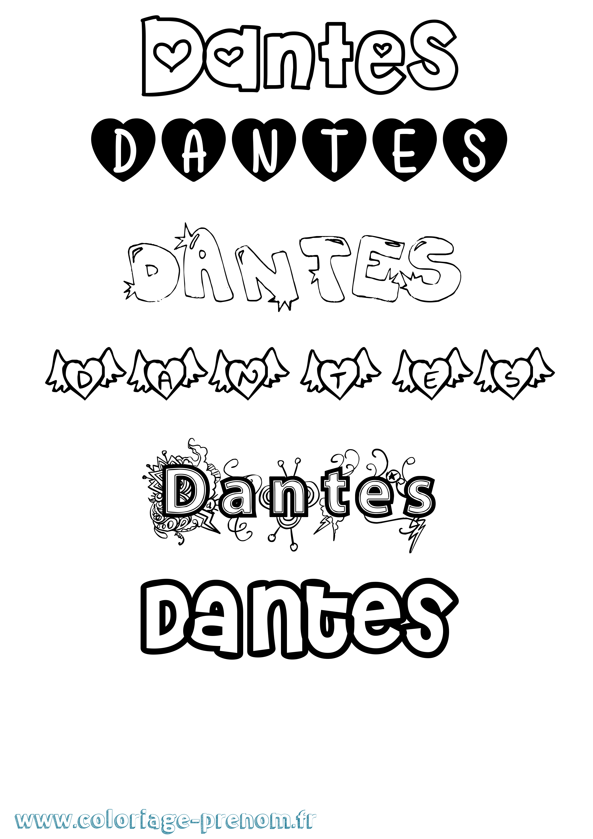 Coloriage Dantes Girly Coloriage prénom Dantes Girly