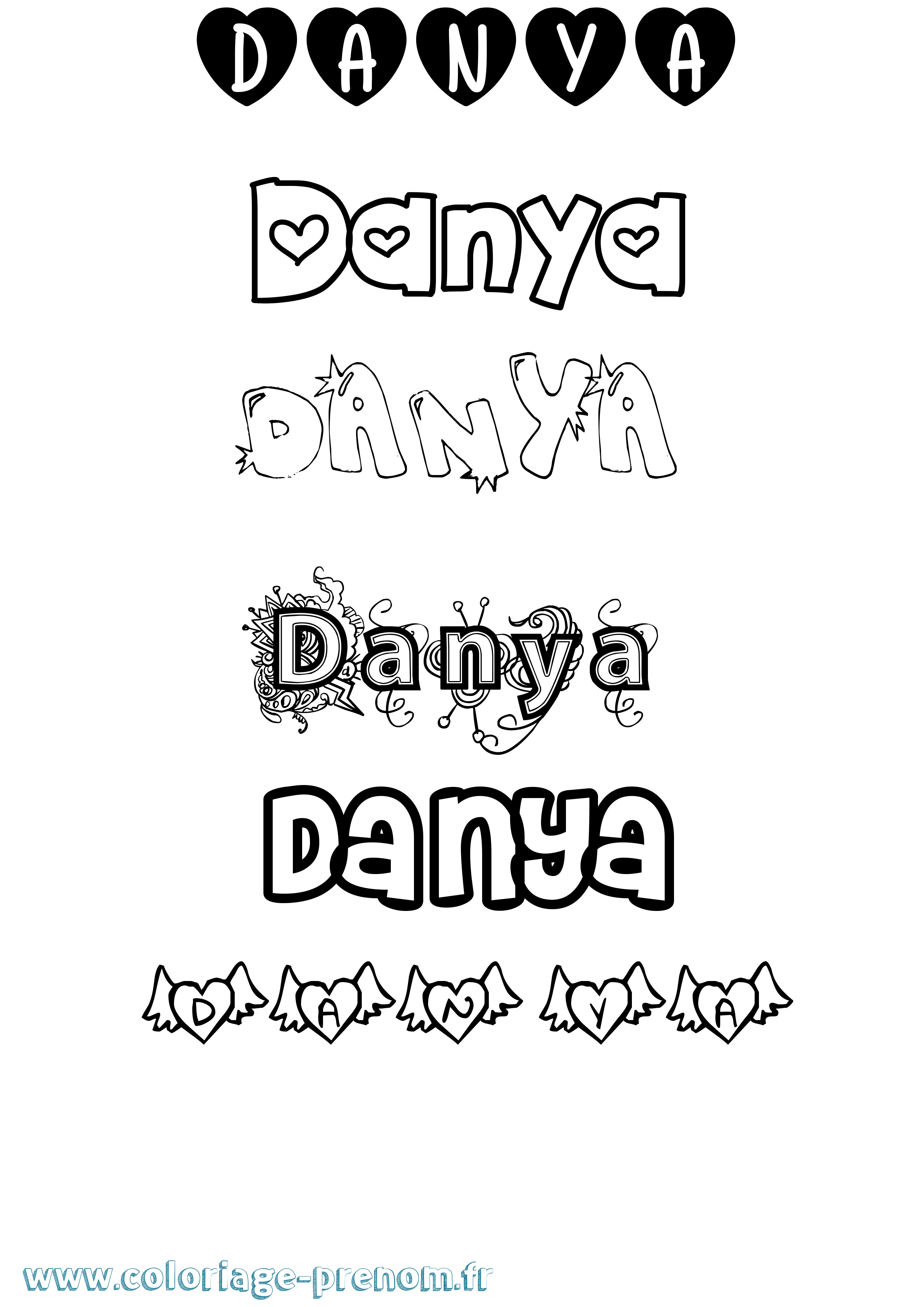 Coloriage prénom Danya Girly