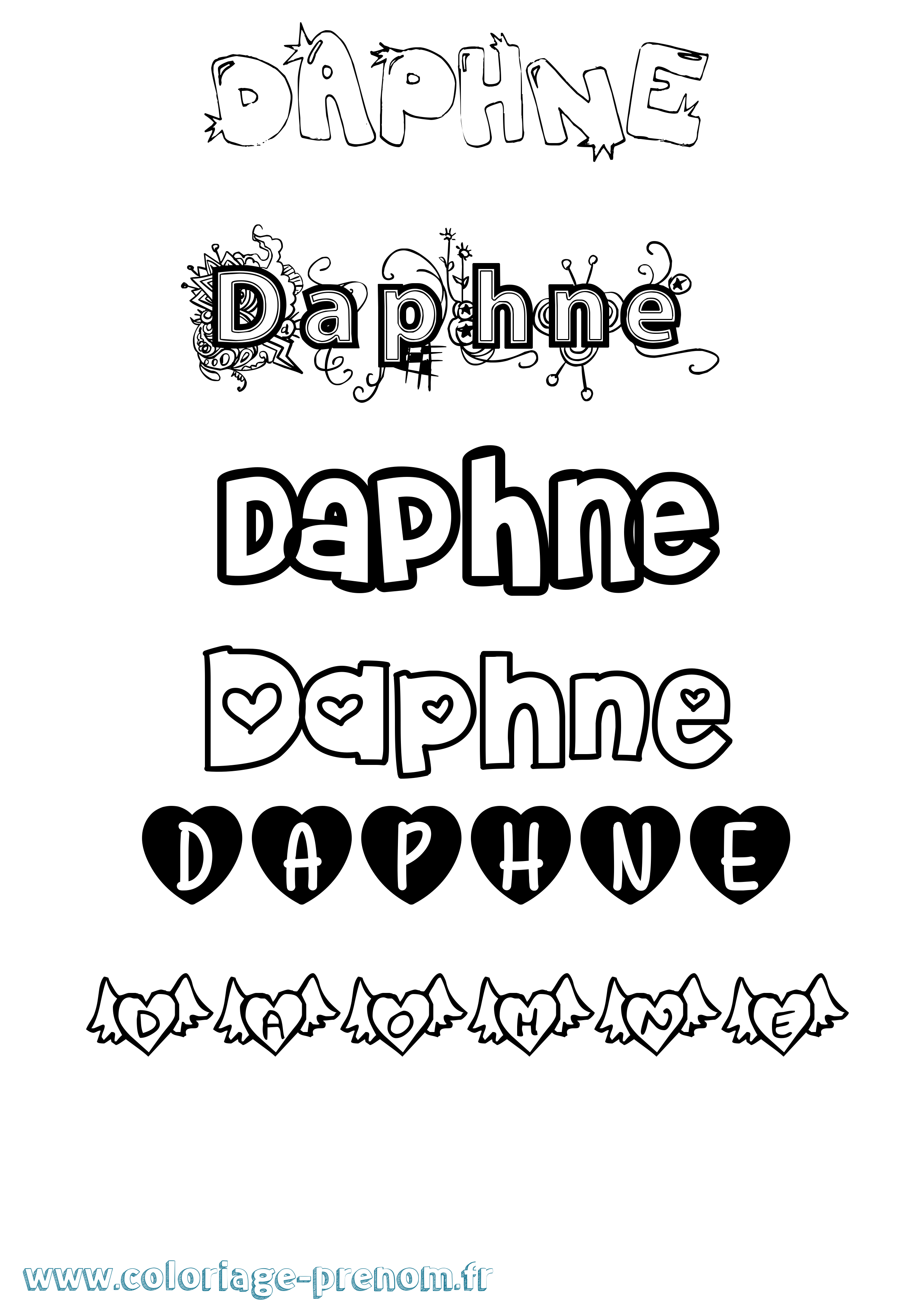 Coloriage prénom Daphne Girly